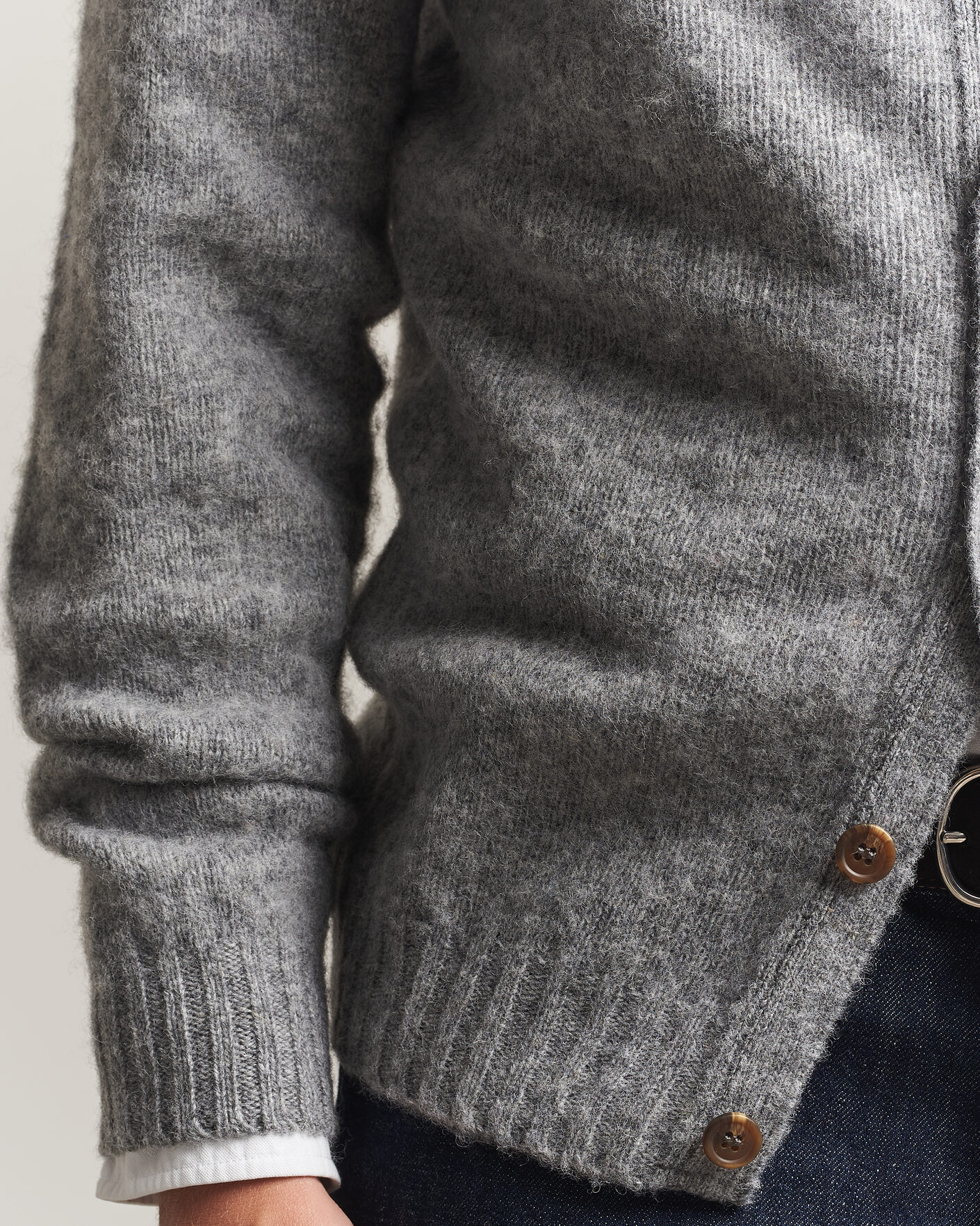Herre | Trøjer | Harley Of Scotland | Brushed Supersoft Lambswool Cardigan Mid Grey