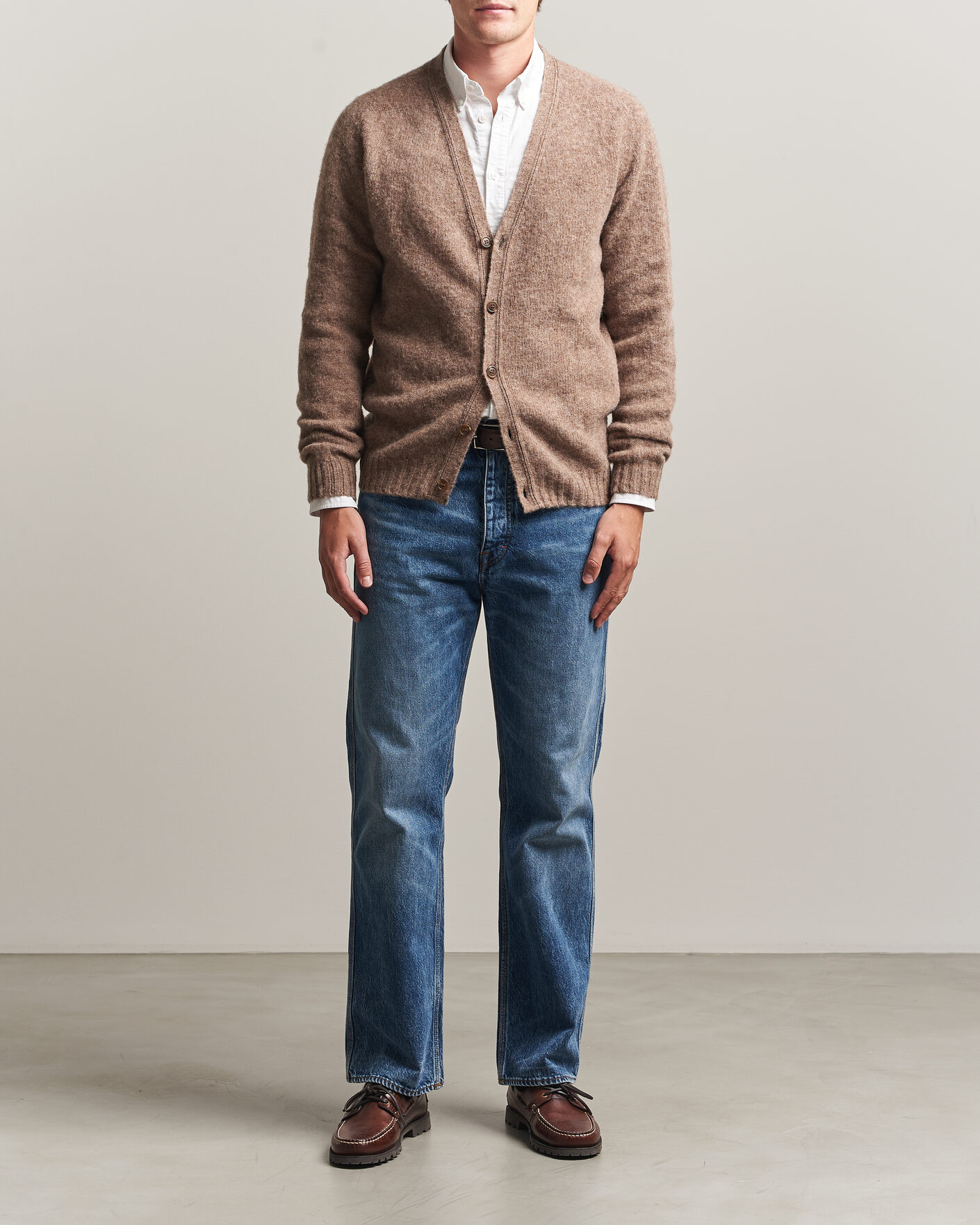 Herre | Trøjer | Harley Of Scotland | Brushed Supersoft Lambswool Cardigan Tundra