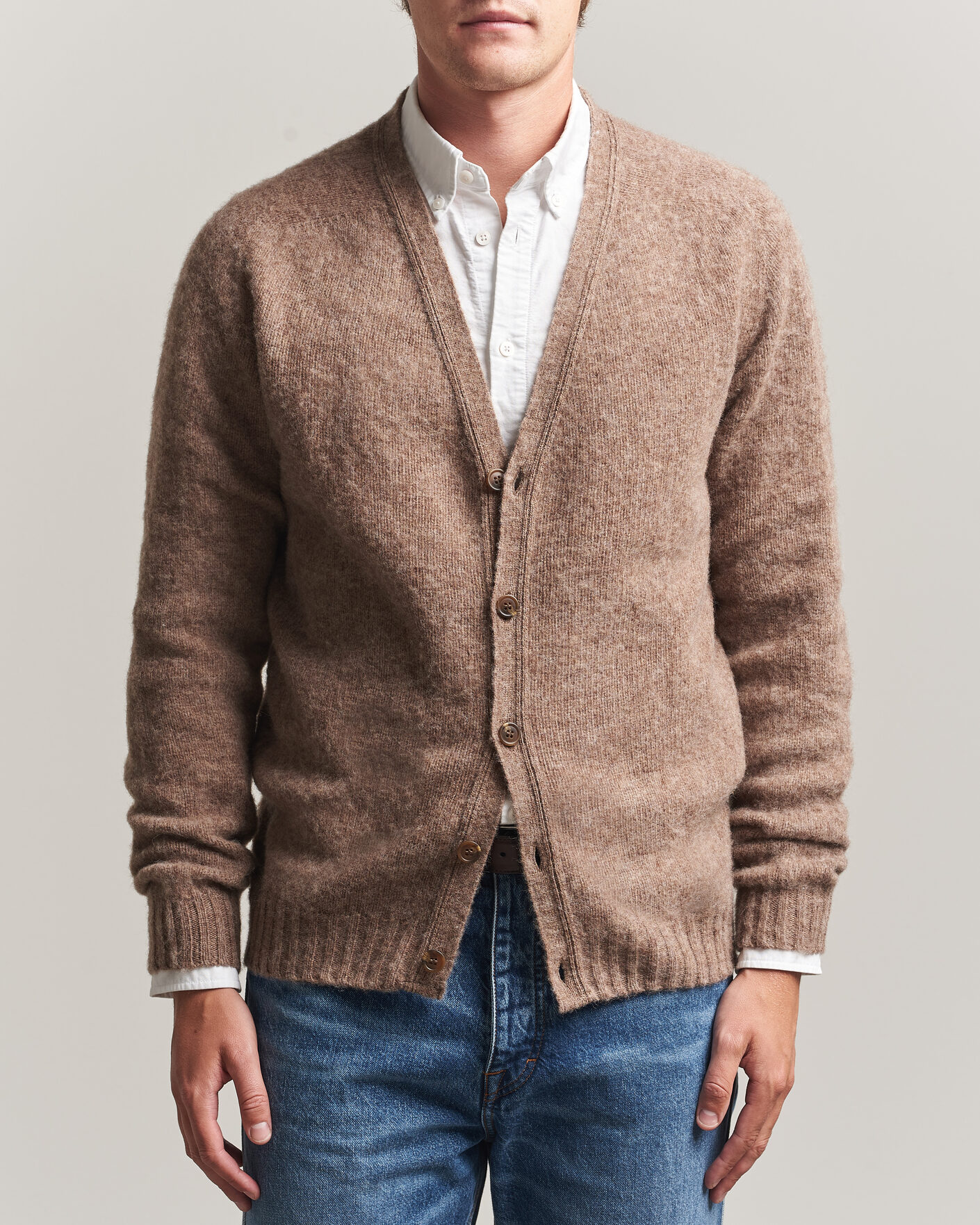 Herre | Trøjer | Harley Of Scotland | Brushed Supersoft Lambswool Cardigan Tundra