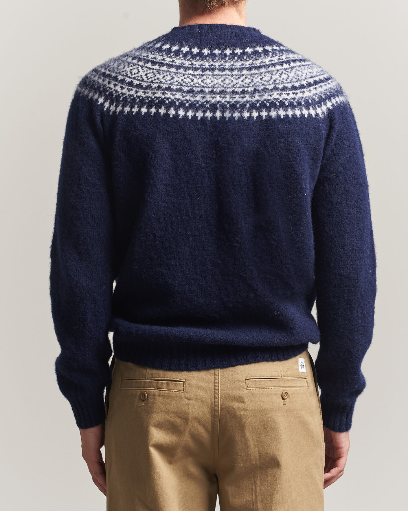 Herre | Trøjer | Harley Of Scotland | Brushed Supersoft Lambswool Yolk Fairisle Navy/Snow White