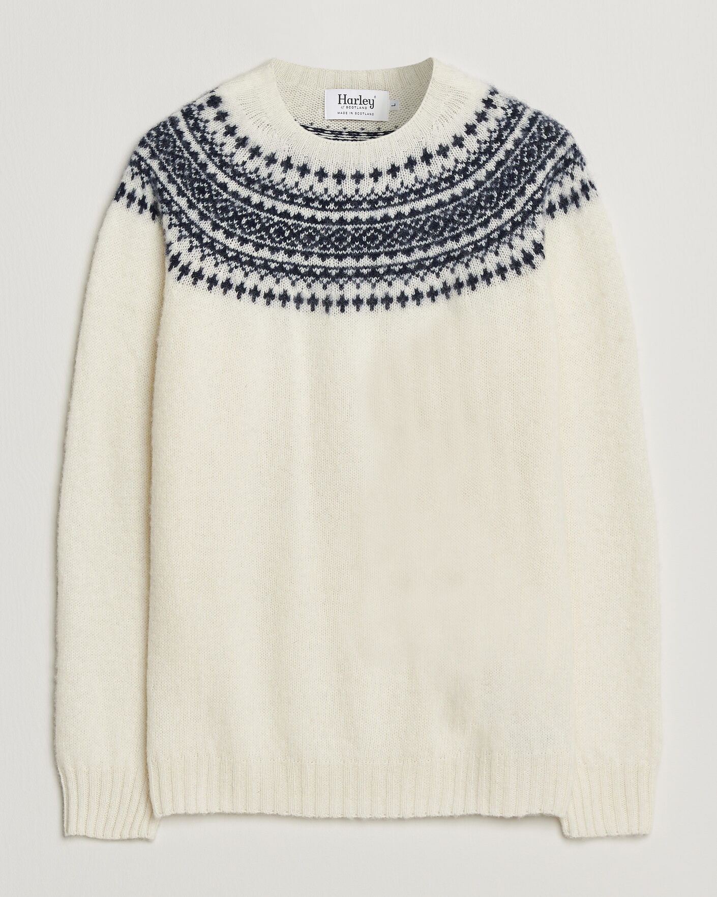 Herre | Trøjer | Harley Of Scotland | Brushed Supersoft Lambswool Yolk Fairisle Snow White/Navy