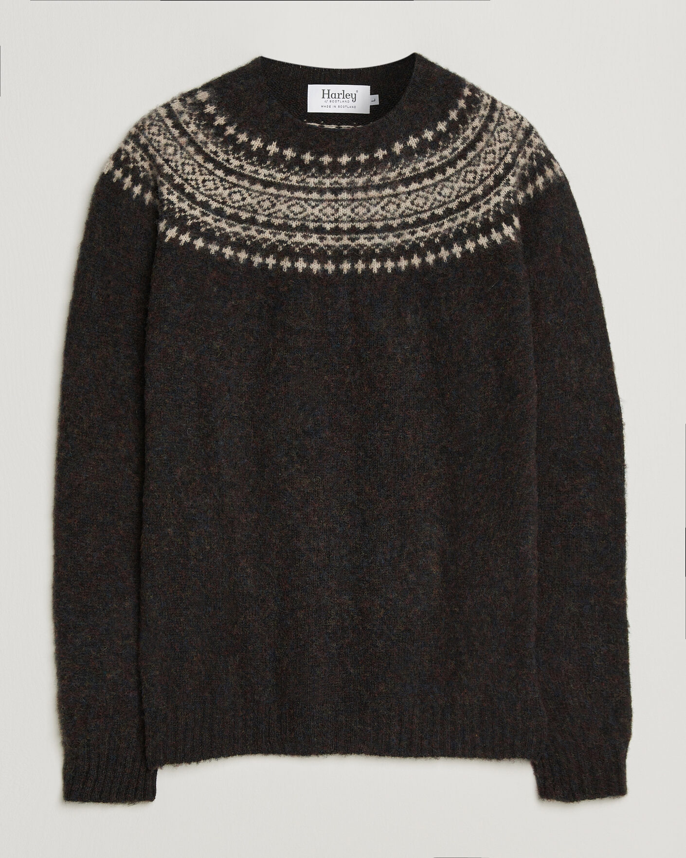 Herre | Trøjer | Harley Of Scotland | Brushed Supersoft Lambswool Yolk Fairisle Volcano/Cameo