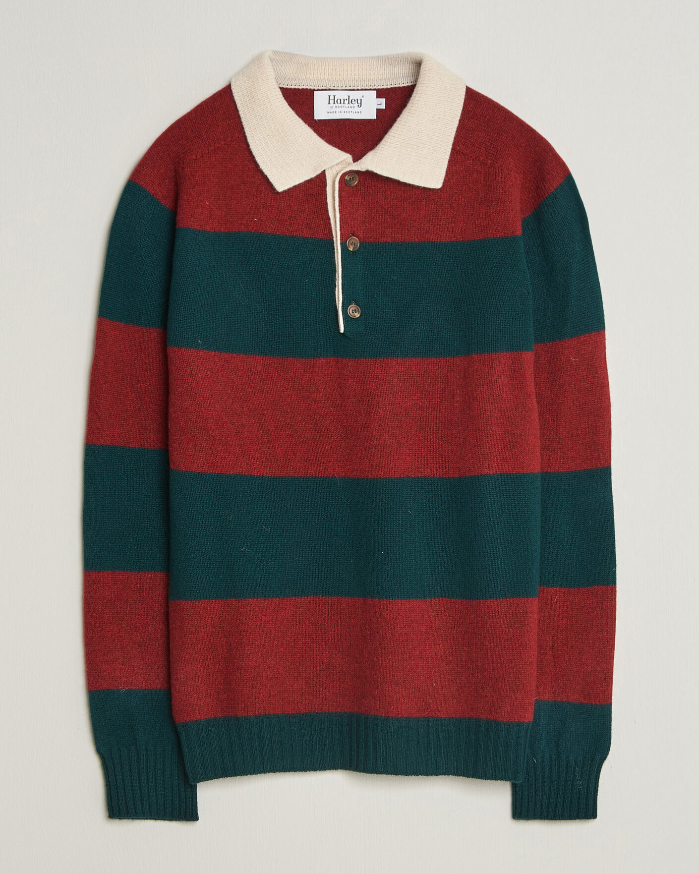 Herre | Trøjer | Harley Of Scotland | Supersoft 2ply Lambswool Rugby Green/Red