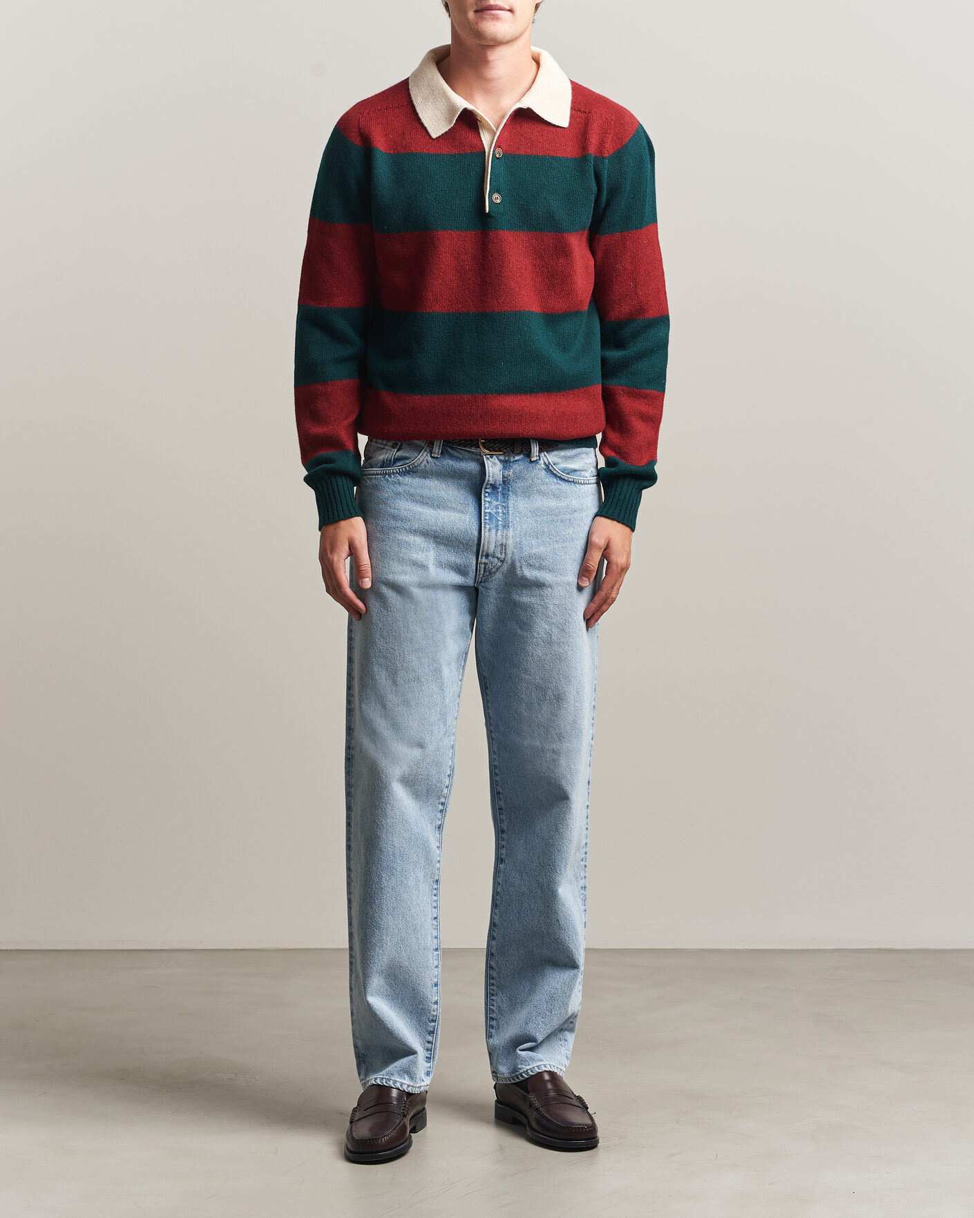 Herre | Trøjer | Harley Of Scotland | Supersoft 2ply Lambswool Rugby Green/Red