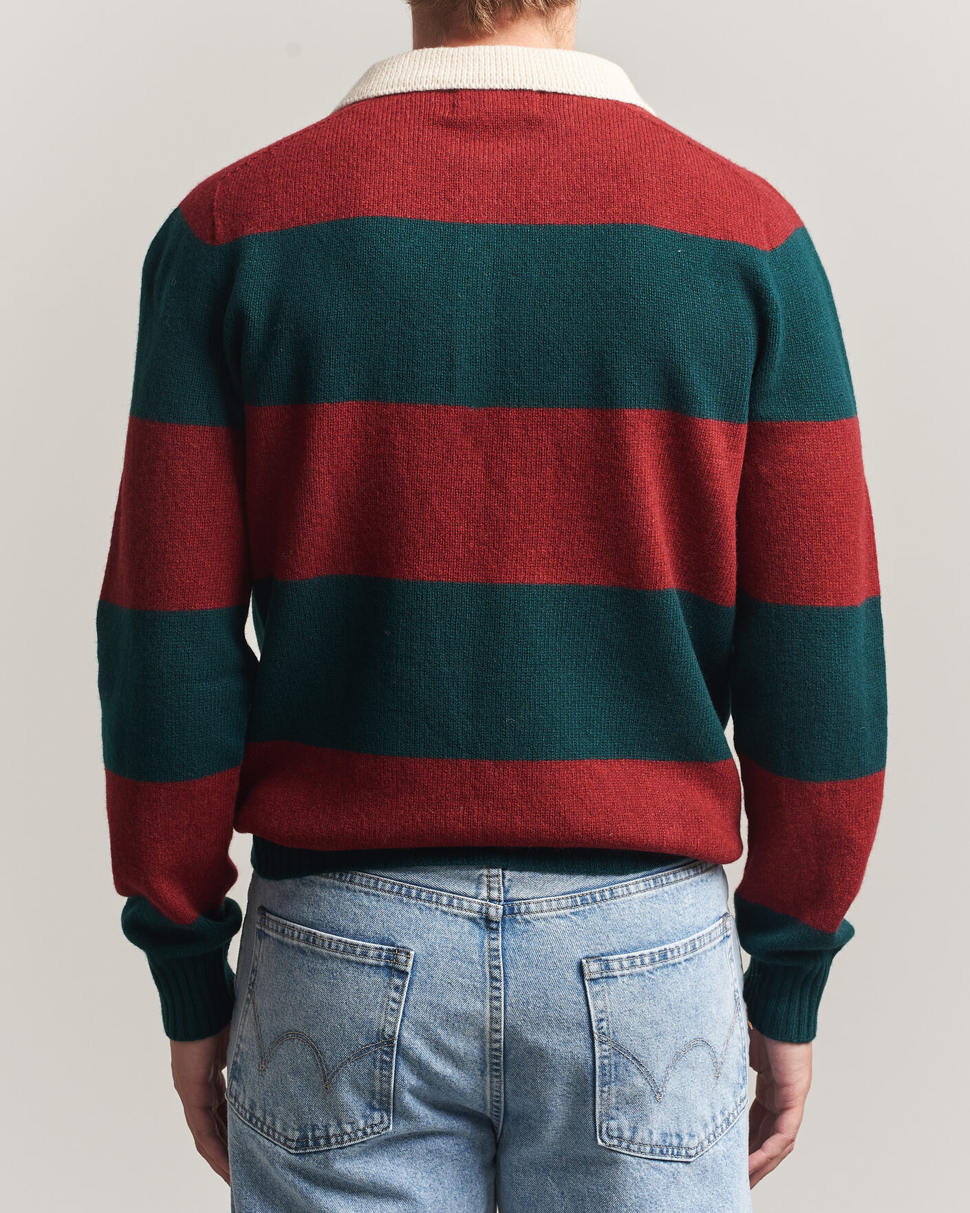 Herre | Trøjer | Harley Of Scotland | Supersoft 2ply Lambswool Rugby Green/Red