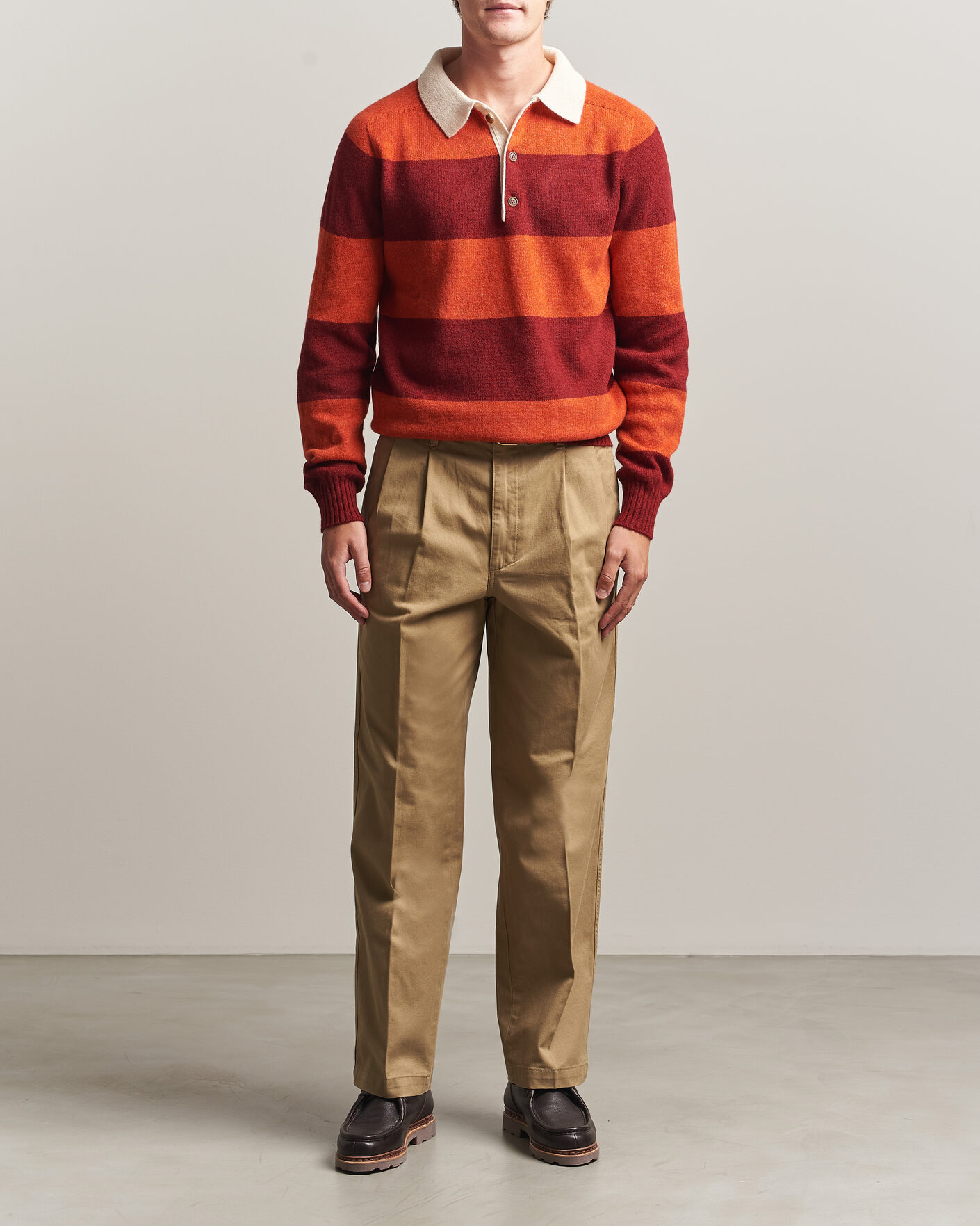 Herre | Trøjer | Harley Of Scotland | Supersoft 2ply Lambswool Rugby Red/Orange