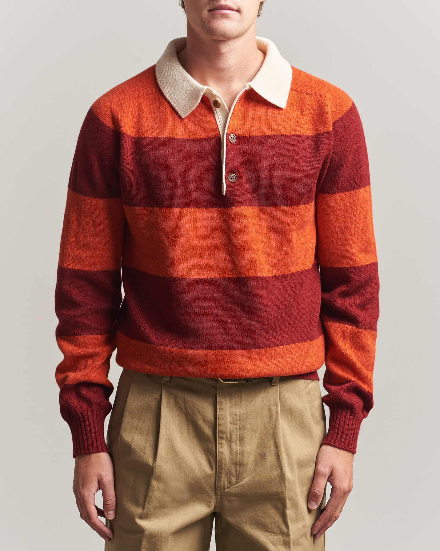 Herre | Trøjer | Harley Of Scotland | Supersoft 2ply Lambswool Rugby Red/Orange