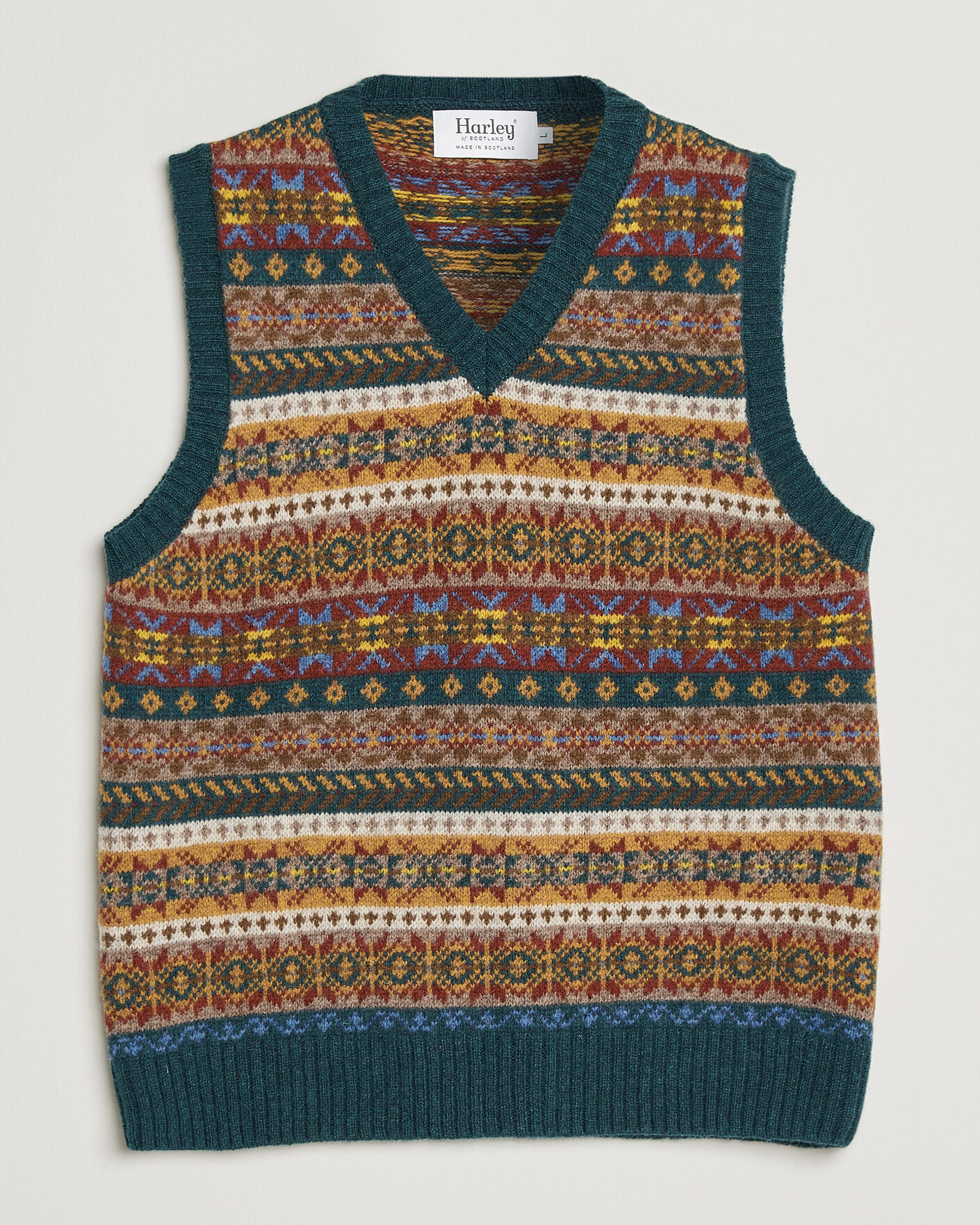 Herre | Trøjer | Harley Of Scotland | Supersoft 2ply Lambswool Fairisle Vest Tempest