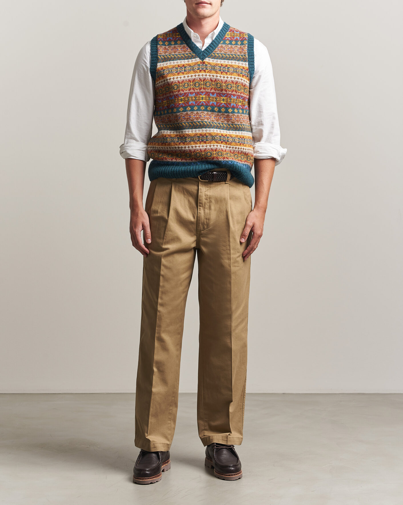 Herre | Trøjer | Harley Of Scotland | Supersoft 2ply Lambswool Fairisle Vest Tempest