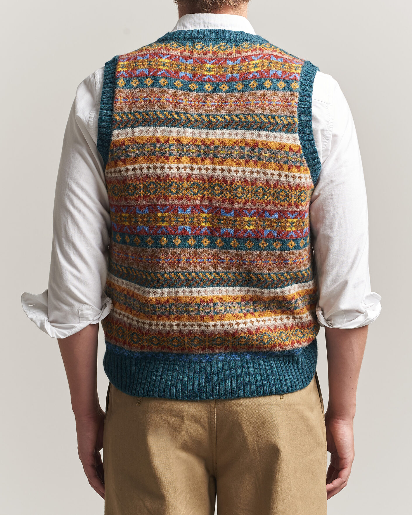 Herre | Trøjer | Harley Of Scotland | Supersoft 2ply Lambswool Fairisle Vest Tempest