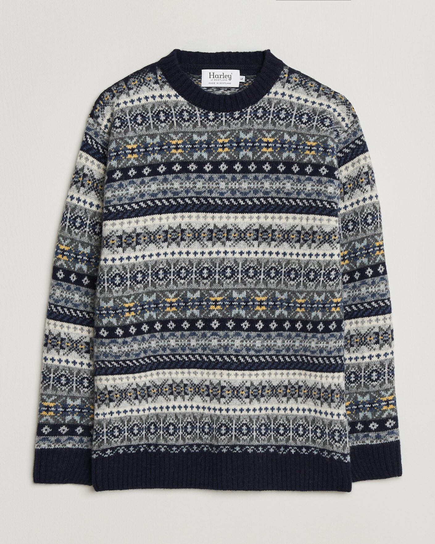 Herre | Trøjer | Harley Of Scotland | Supersoft 2ply Lambswool Fairisle Crew Navy