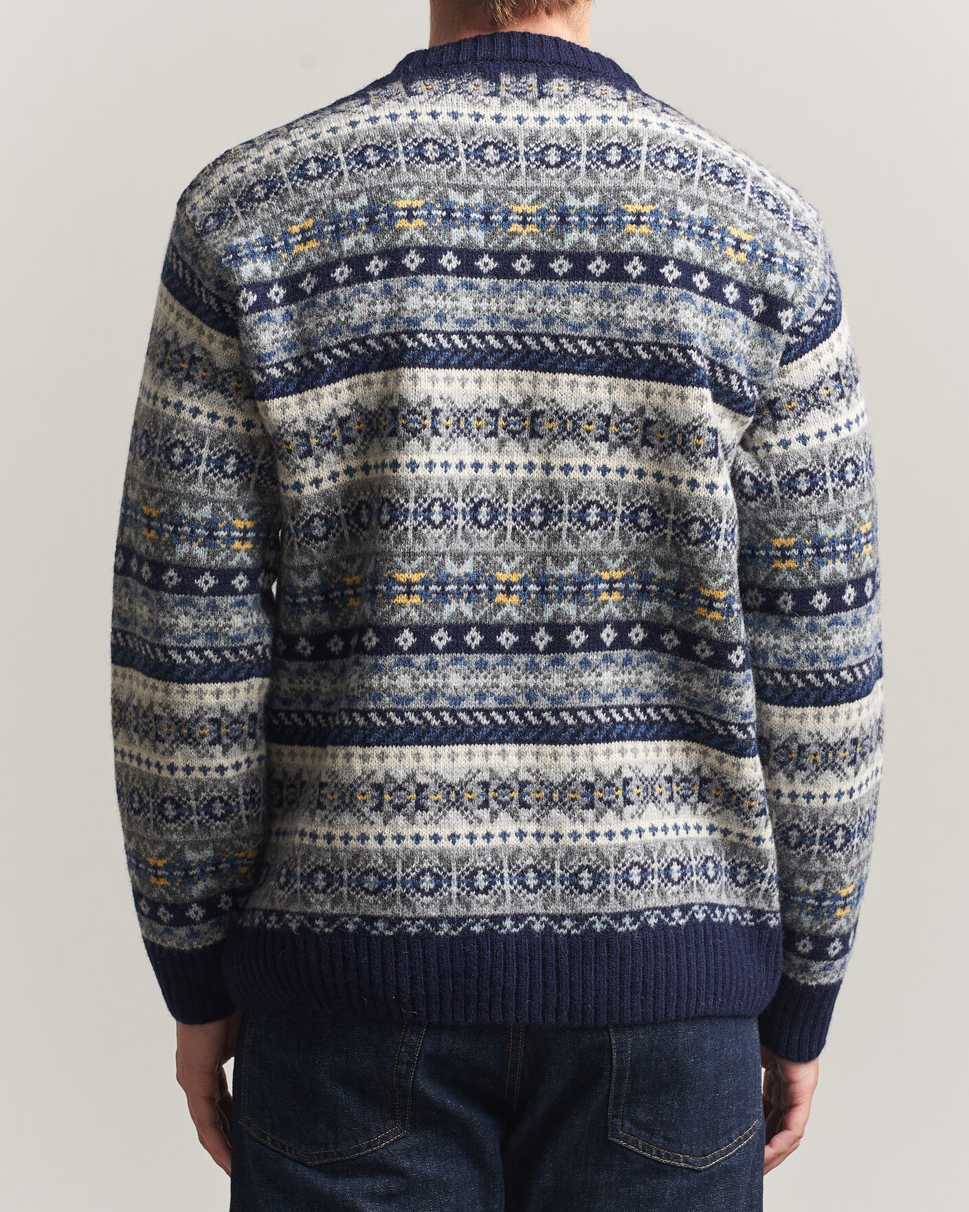 Herre | Trøjer | Harley Of Scotland | Supersoft 2ply Lambswool Fairisle Crew Navy