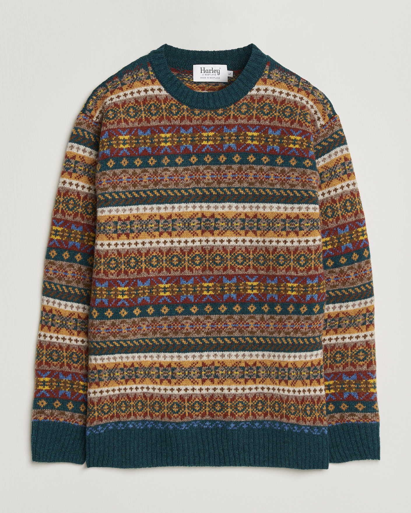 Herre | Trøjer | Harley Of Scotland | Supersoft 2ply Lambswool Fairisle Crew Tempest