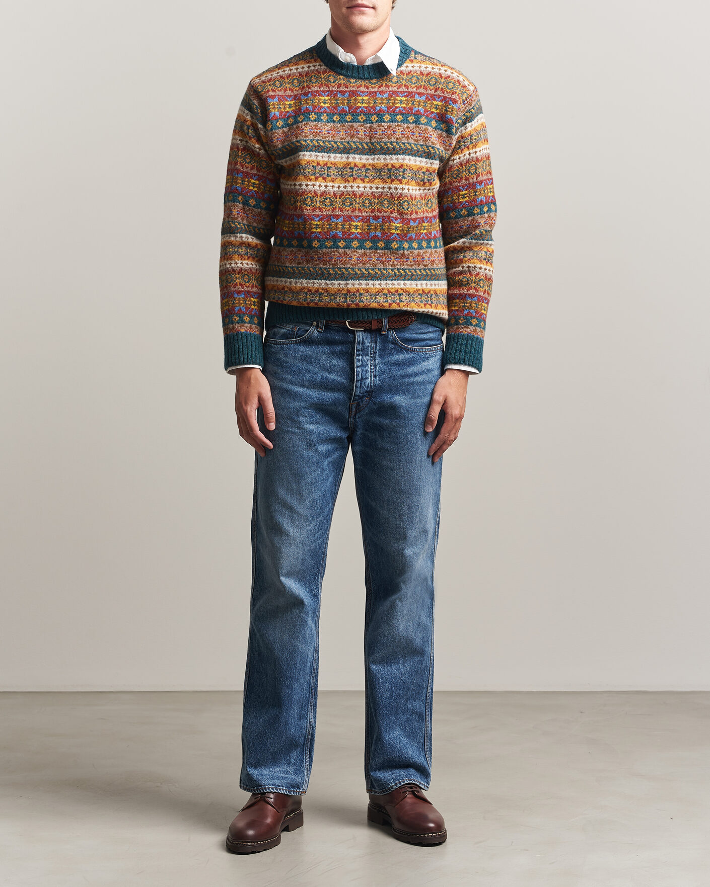Herre | Trøjer | Harley Of Scotland | Supersoft 2ply Lambswool Fairisle Crew Tempest