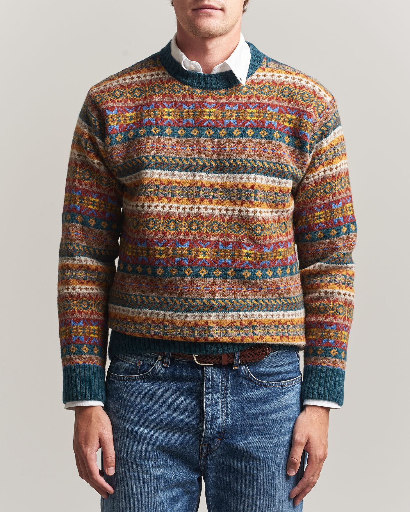 Herre | Trøjer | Harley Of Scotland | Supersoft 2ply Lambswool Fairisle Crew Tempest
