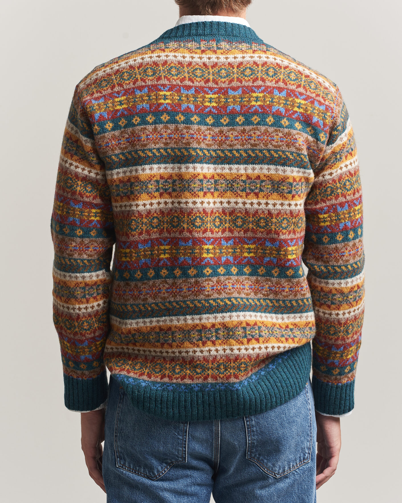 Herre | Trøjer | Harley Of Scotland | Supersoft 2ply Lambswool Fairisle Crew Tempest