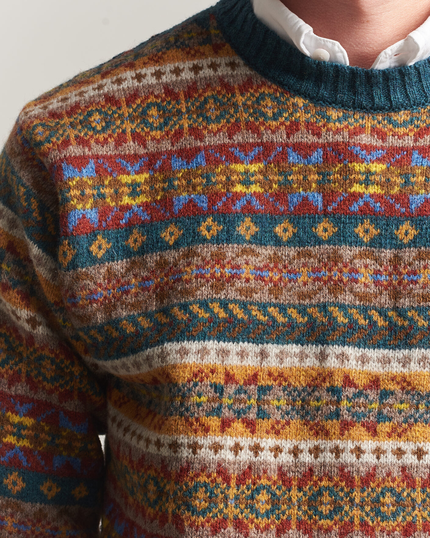 Herre | Trøjer | Harley Of Scotland | Supersoft 2ply Lambswool Fairisle Crew Tempest