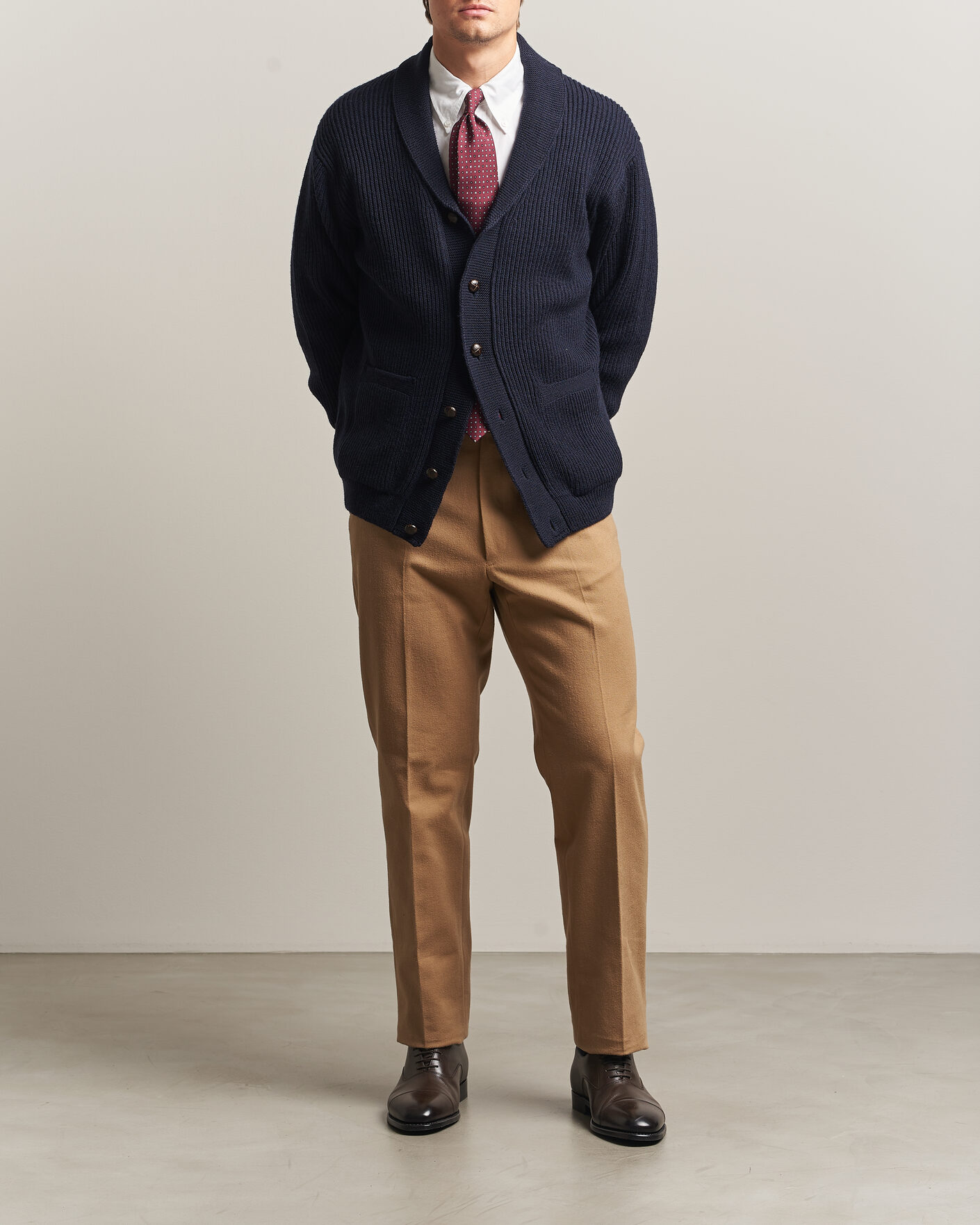 Herre | Trøjer | Kamakura Shirts | McQueen Shawl Collar Cardigan Navy