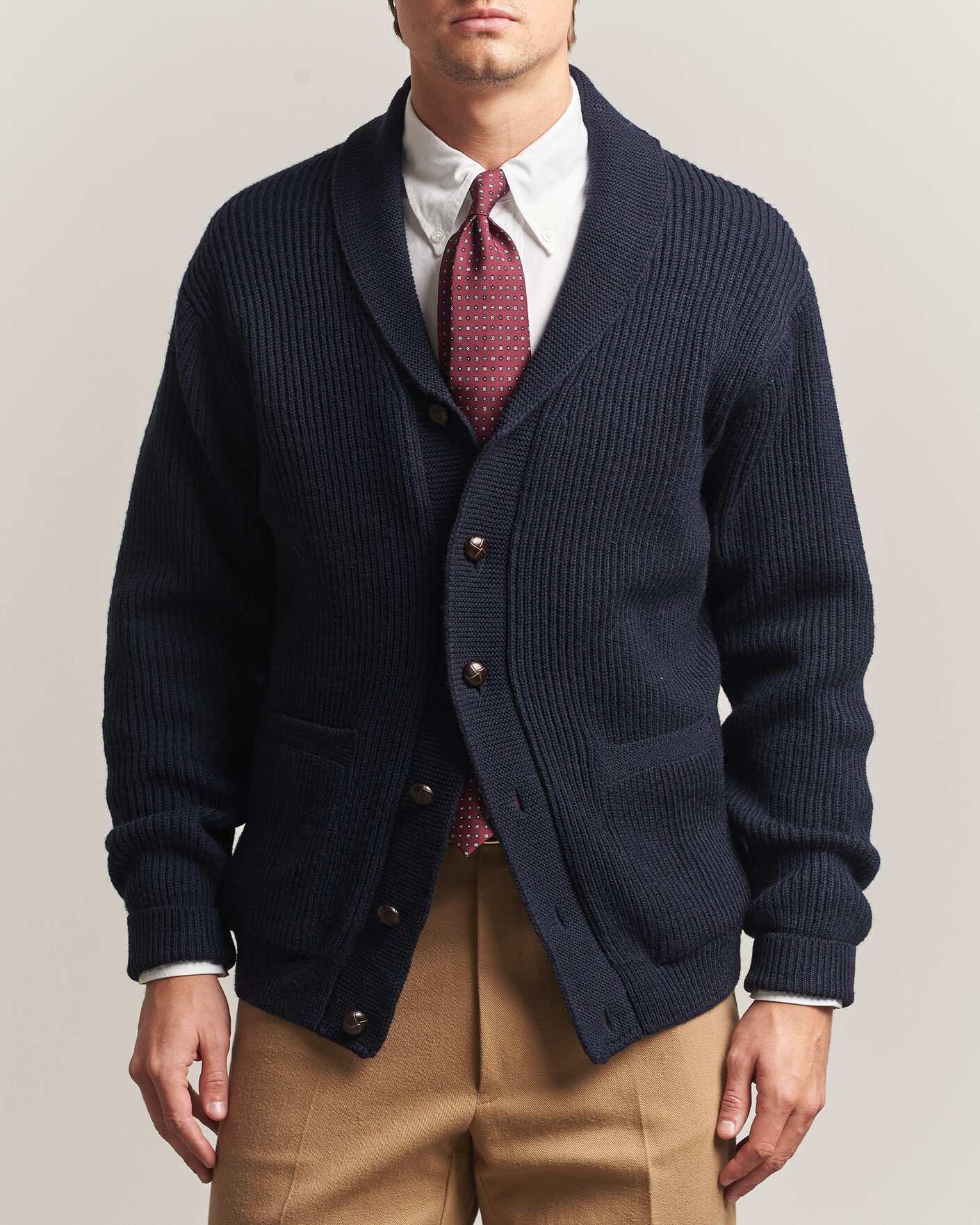 Herre | Trøjer | Kamakura Shirts | McQueen Shawl Collar Cardigan Navy
