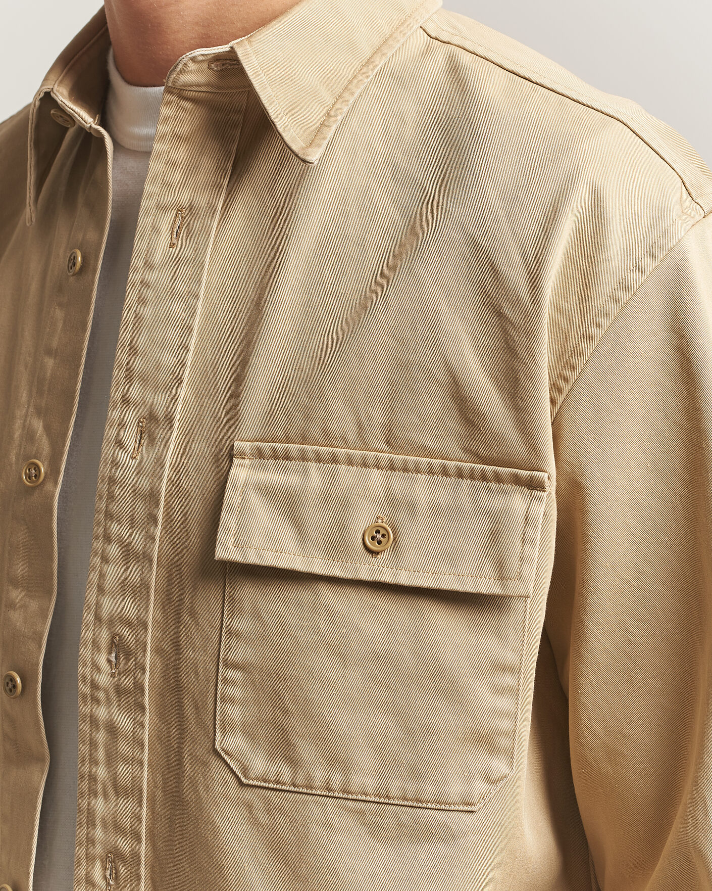 Herre | Skjorter | Kamakura Shirts | Cotton Twill CPO Overshirt Beige