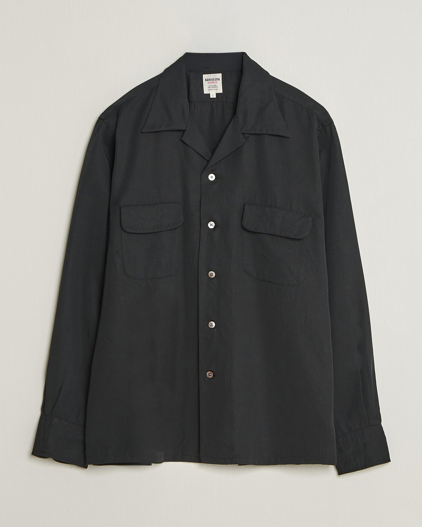 Herre | Skjorter | Kamakura Shirts | Vintage Open Collar Shirt Black