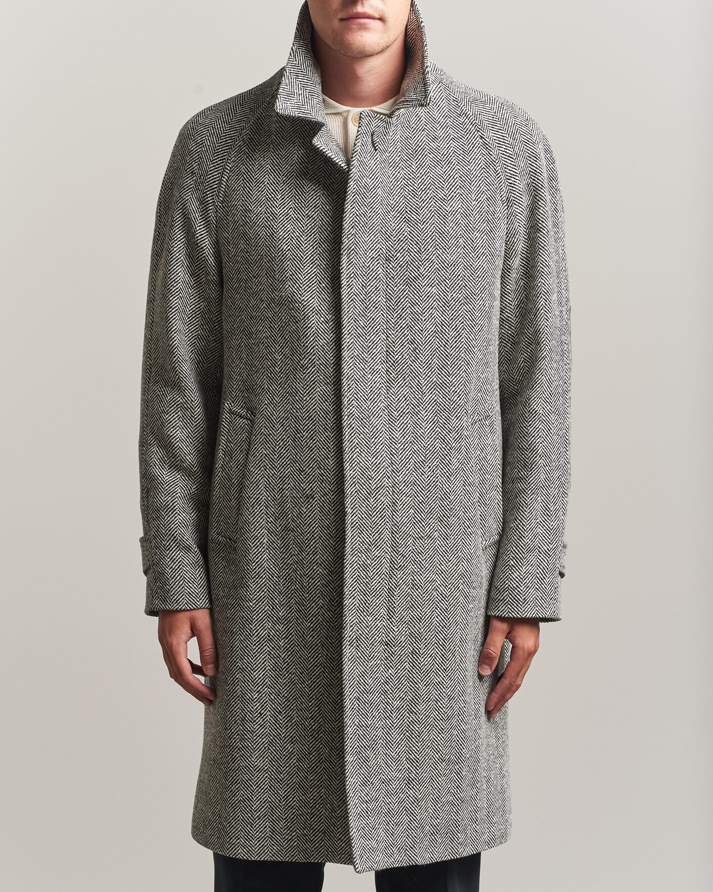 Herre | Jakker | Lardini | Wool Herringbone Raglan Coat Dark Grey