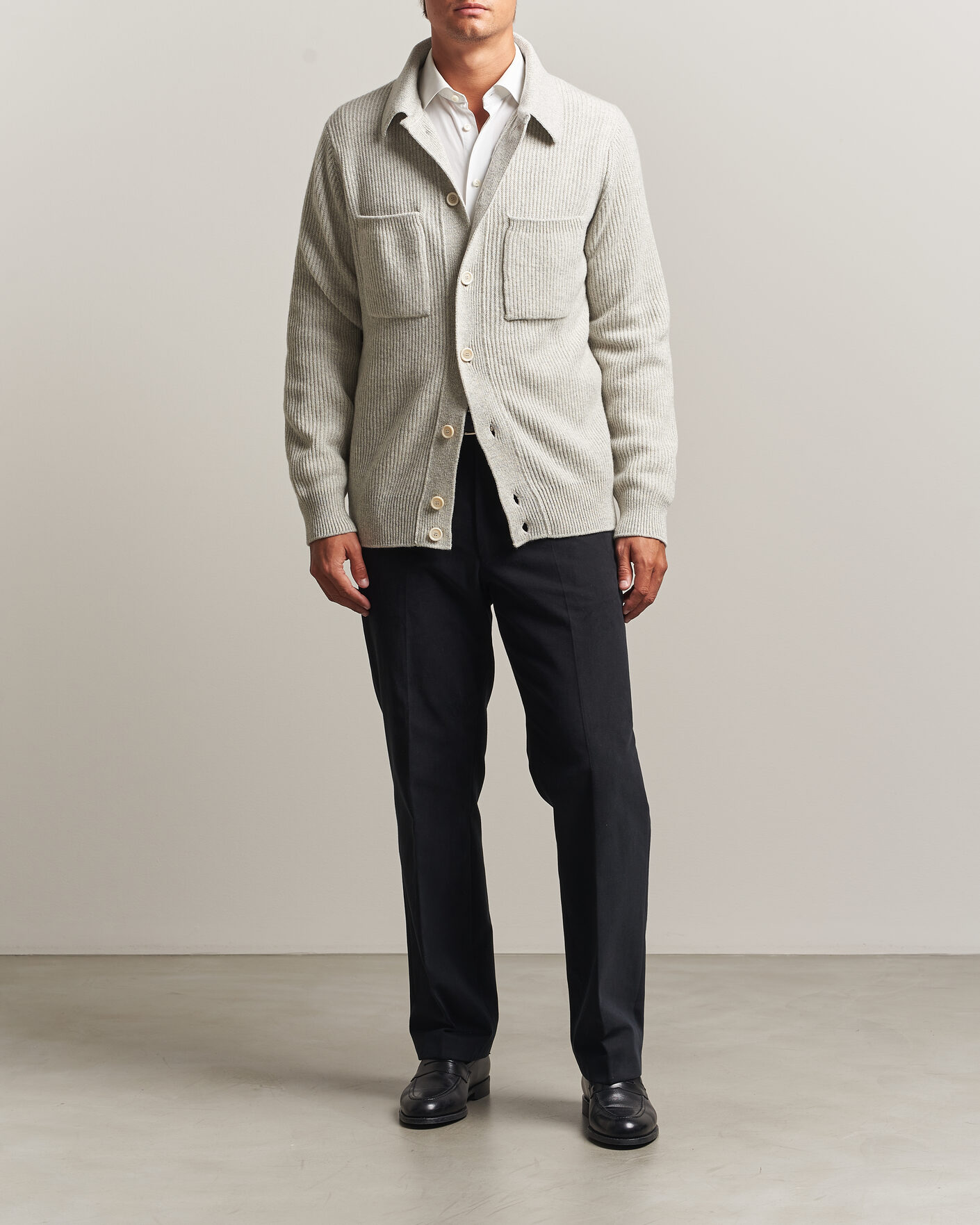 Herre | Trøjer | Lardini | Heavy Knitted Cardigan Light Grey