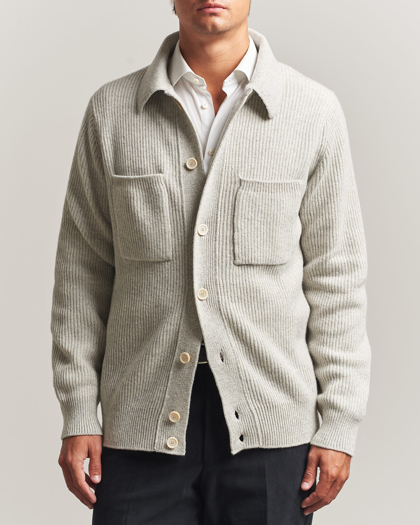 Herre | Trøjer | Lardini | Heavy Knitted Cardigan Light Grey