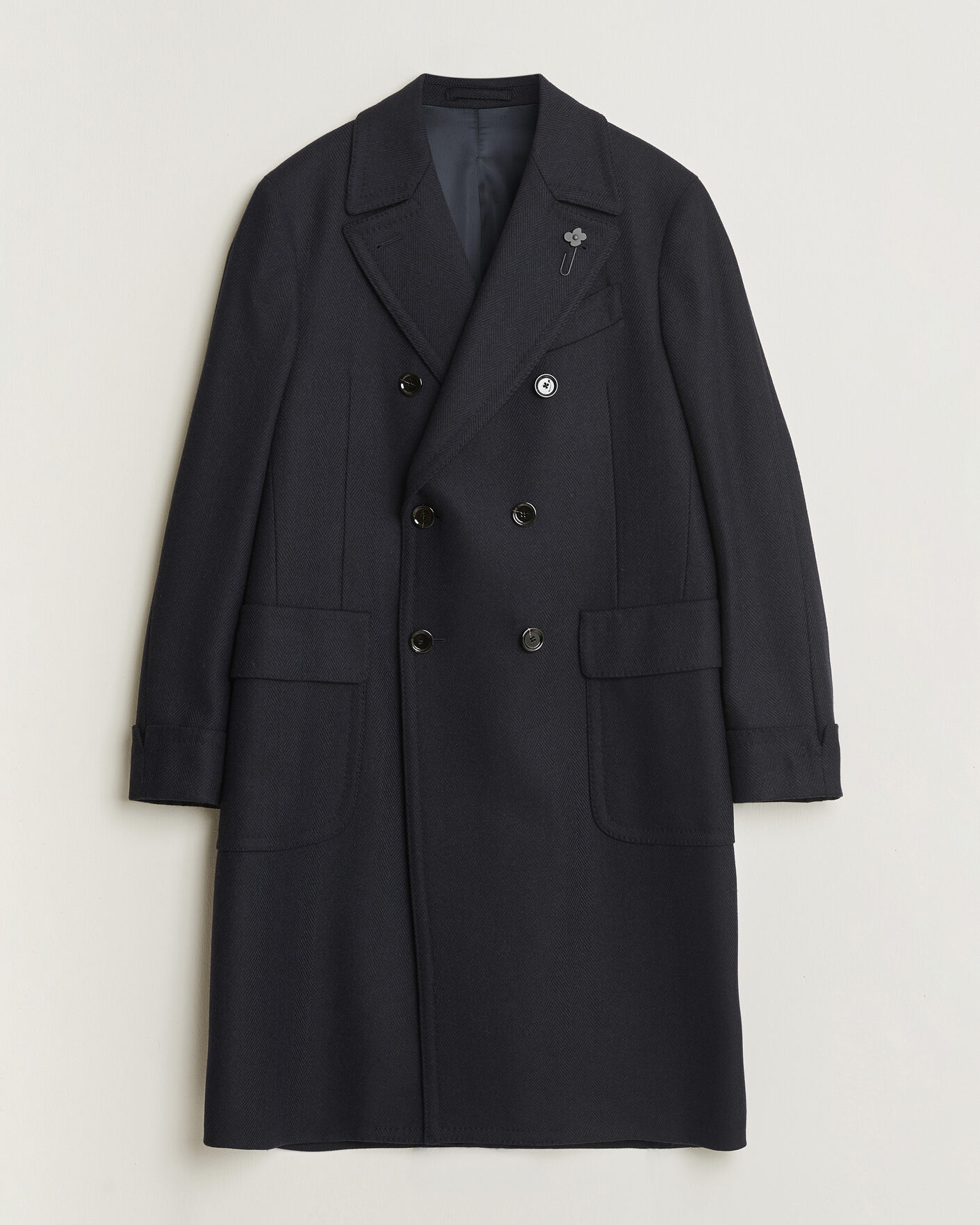 Herre | Jakker | Lardini | Ulster Wool/Cashmere Tonal Herringbone Coat Navy
