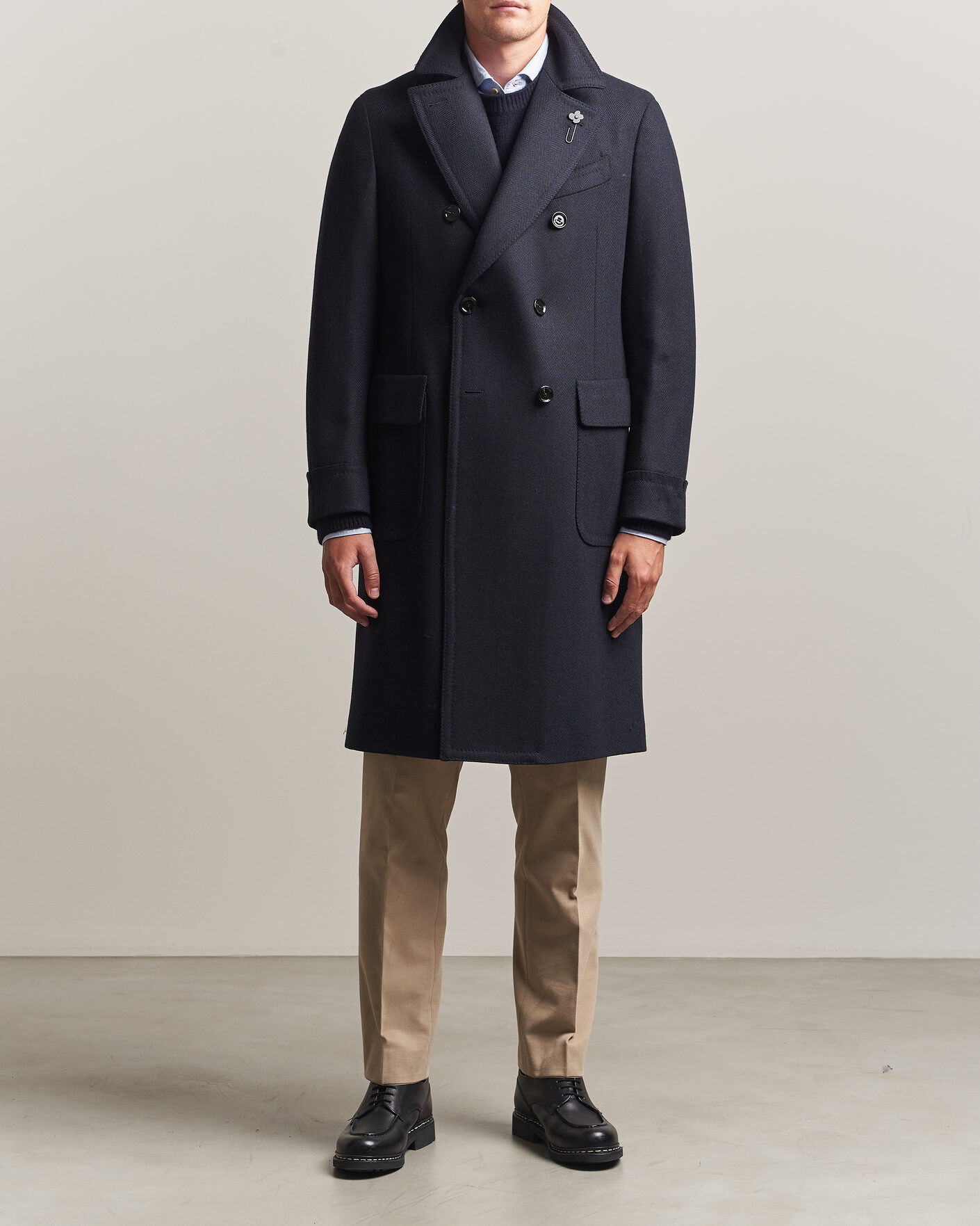 Herre | Jakker | Lardini | Ulster Wool/Cashmere Tonal Herringbone Coat Navy