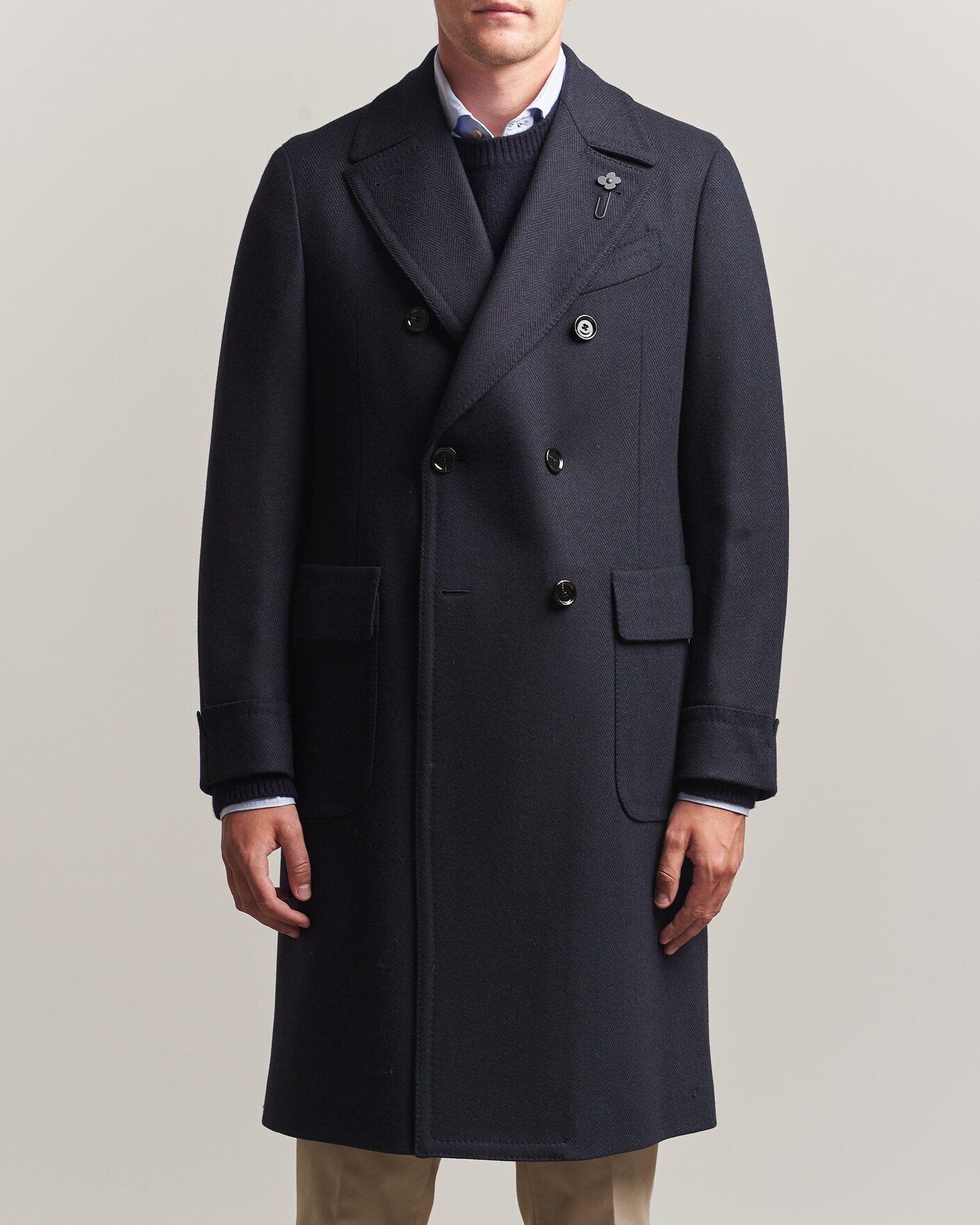 Herre | Jakker | Lardini | Ulster Wool/Cashmere Tonal Herringbone Coat Navy