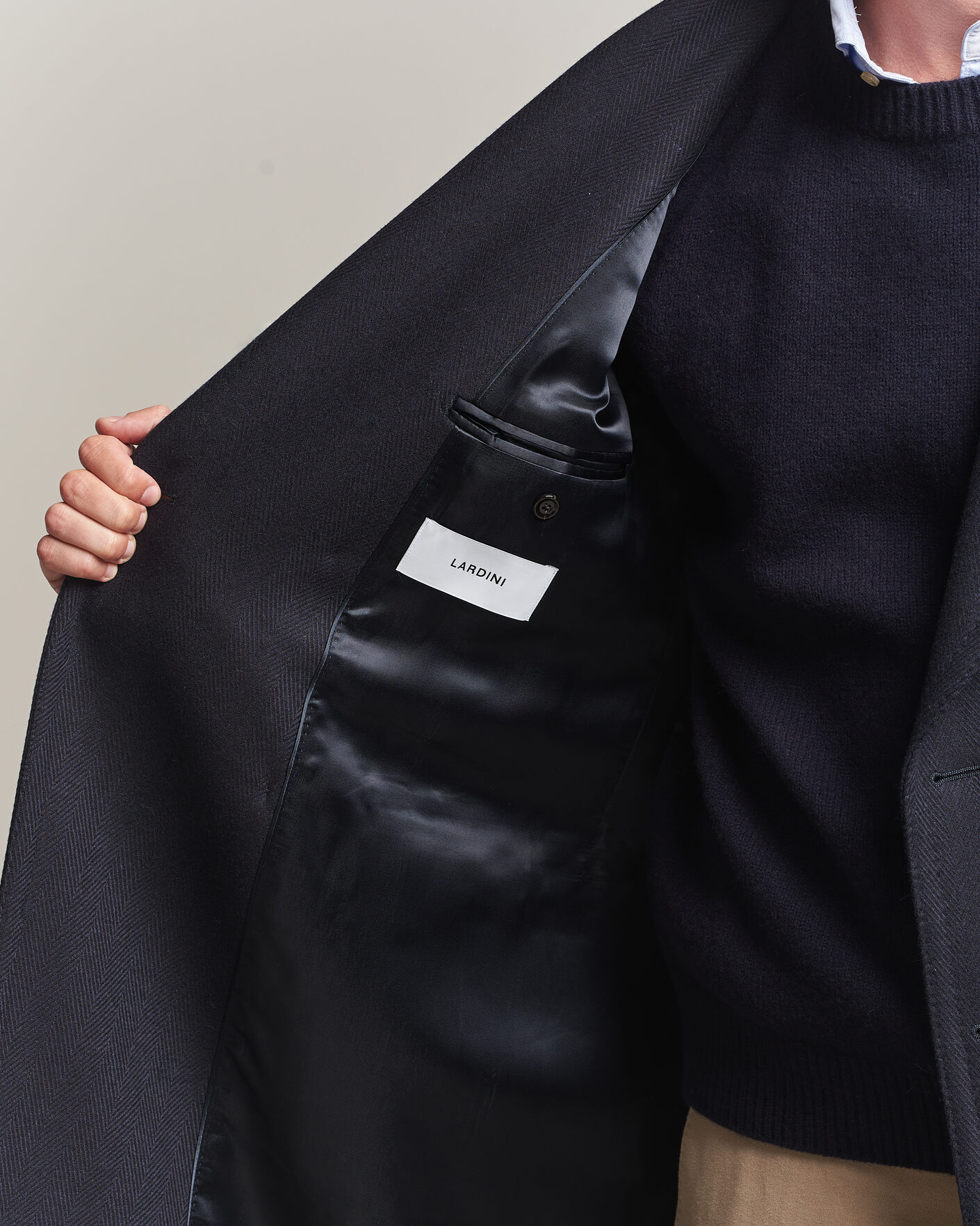 Herre | Jakker | Lardini | Ulster Wool/Cashmere Tonal Herringbone Coat Navy
