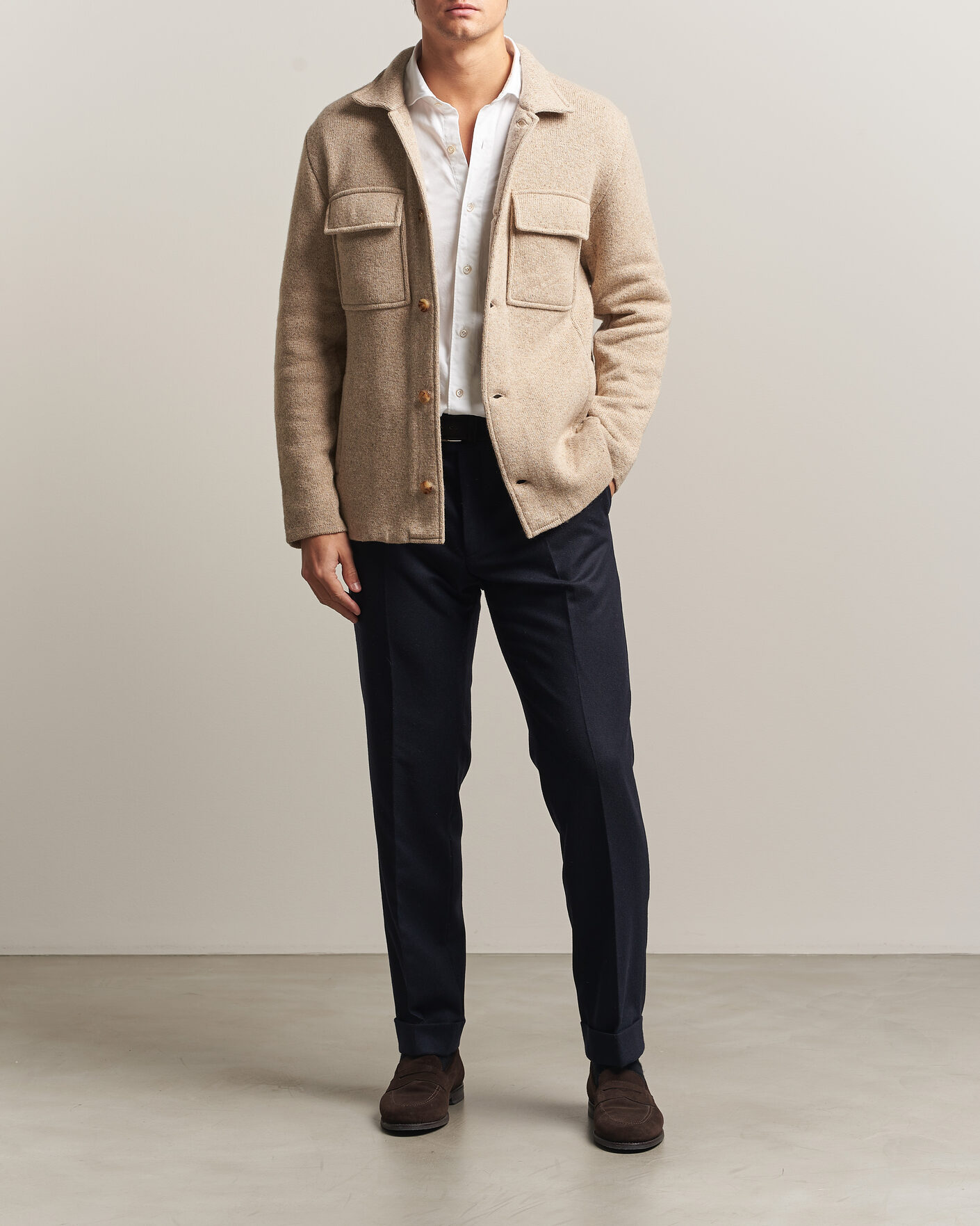 Herre | Trøjer | Lardini | Knitted Shirt Jacket Beige
