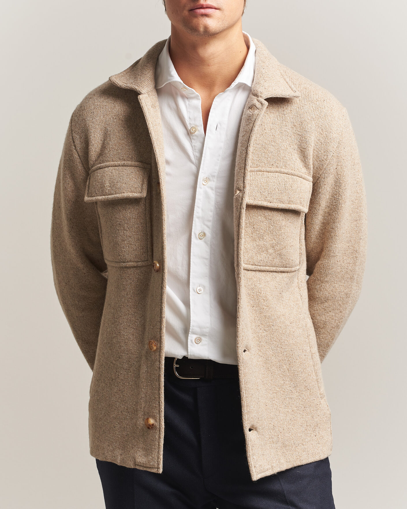 Herre | Trøjer | Lardini | Knitted Shirt Jacket Beige