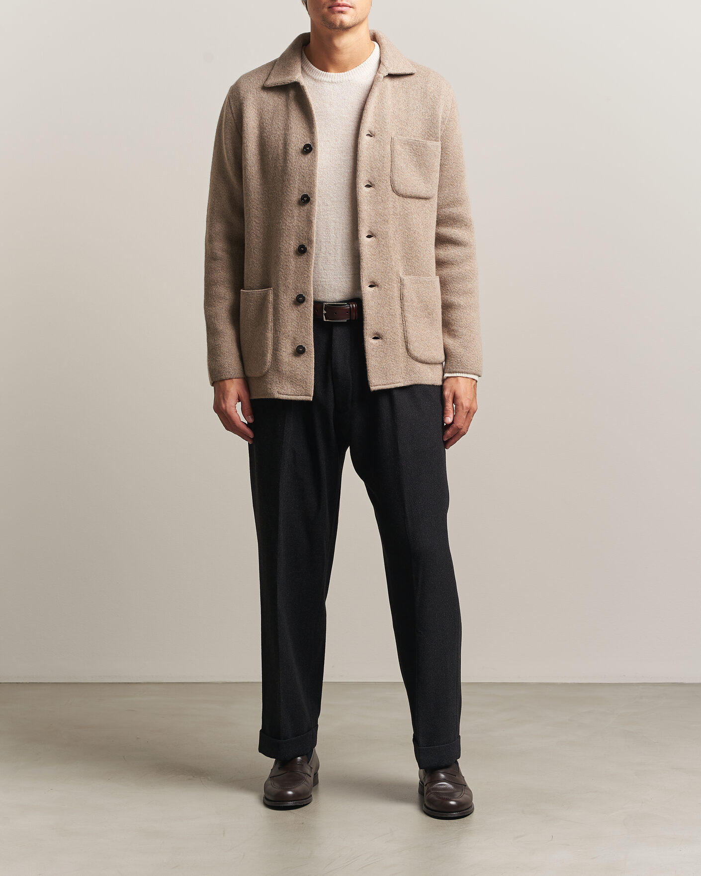 Herre | Trøjer | Lardini | Knitted Cashmere Overshirt Light Brown