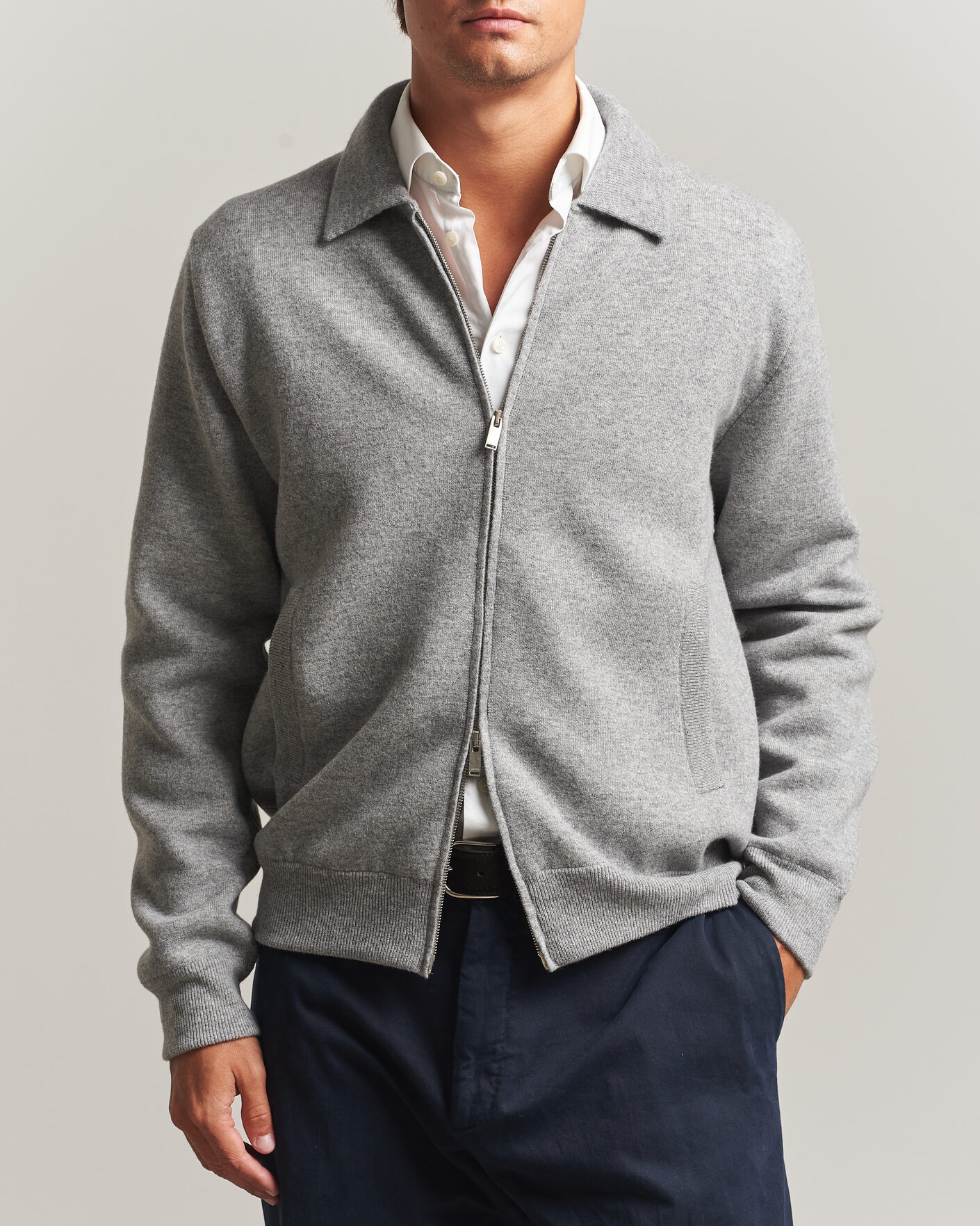 Herre | Jakker | Lardini | Knitted Wool Bomber Jacket Grey