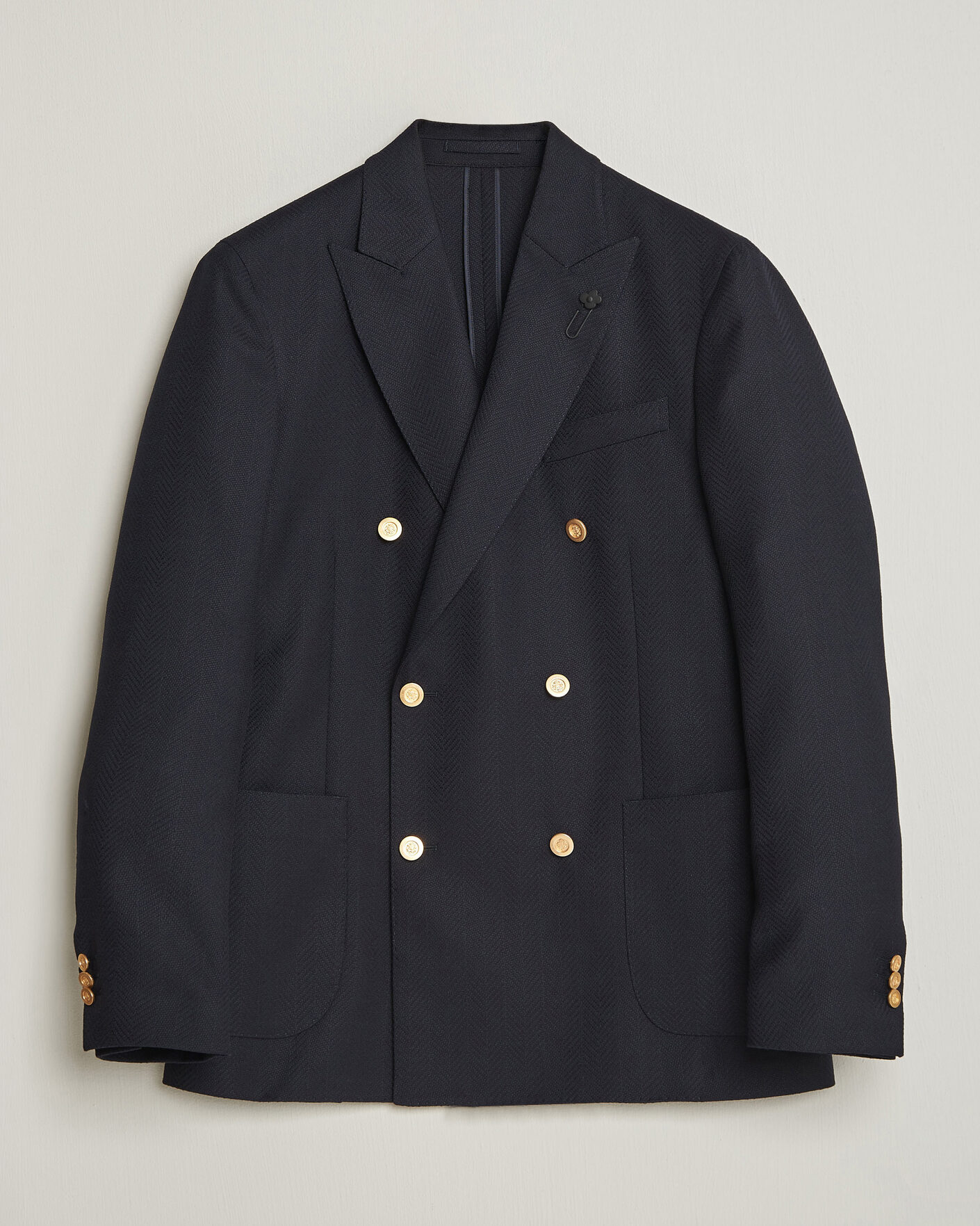 Herre | Blazere & jakker | Lardini | Double Breasted Herringbone Wool Blazer Navy