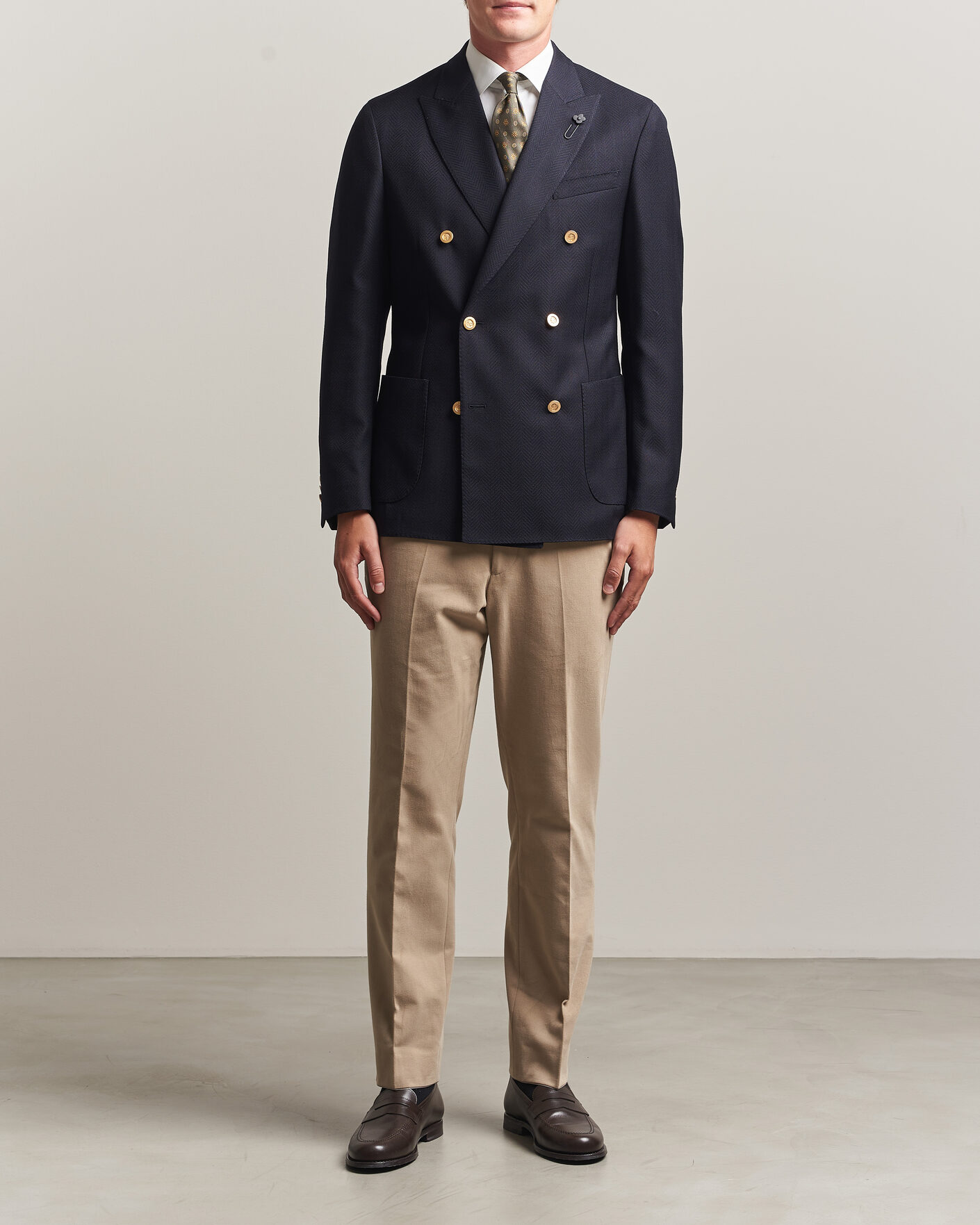 Herre | Blazere & jakker | Lardini | Double Breasted Herringbone Wool Blazer Navy