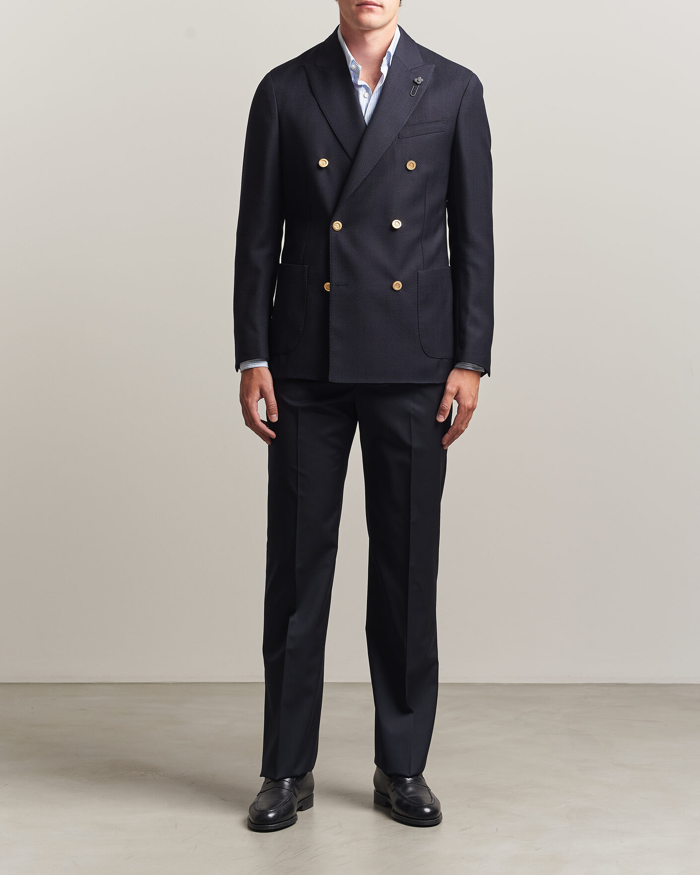 Herre | Bukser | Lardini | Straight Fit Wool Trousers Navy