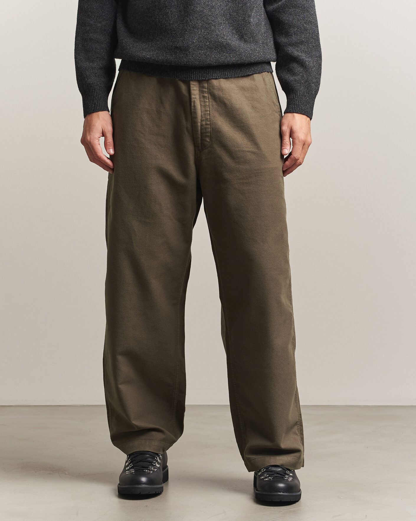 Herre | Bukser | orSlow | Wide Fit New Yorker Brushed Trousers Moss Gray