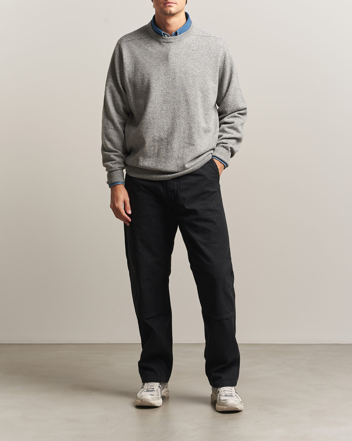Herre | Trøjer | orSlow | Simple Crew Neck Sweater Light Grey