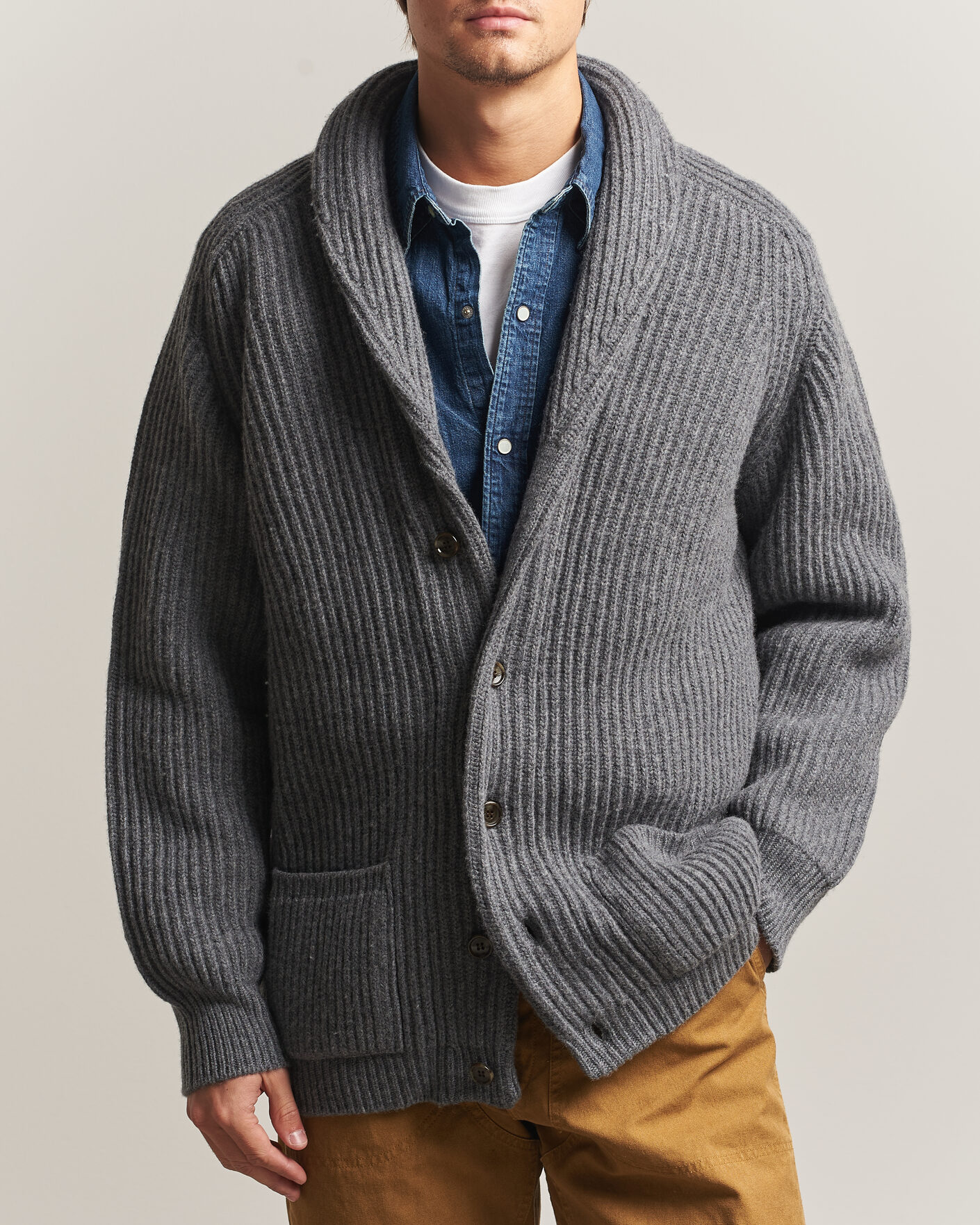 Herre | Trøjer | Filson | Bristol Cardigan Sweater Medium Grey Melange