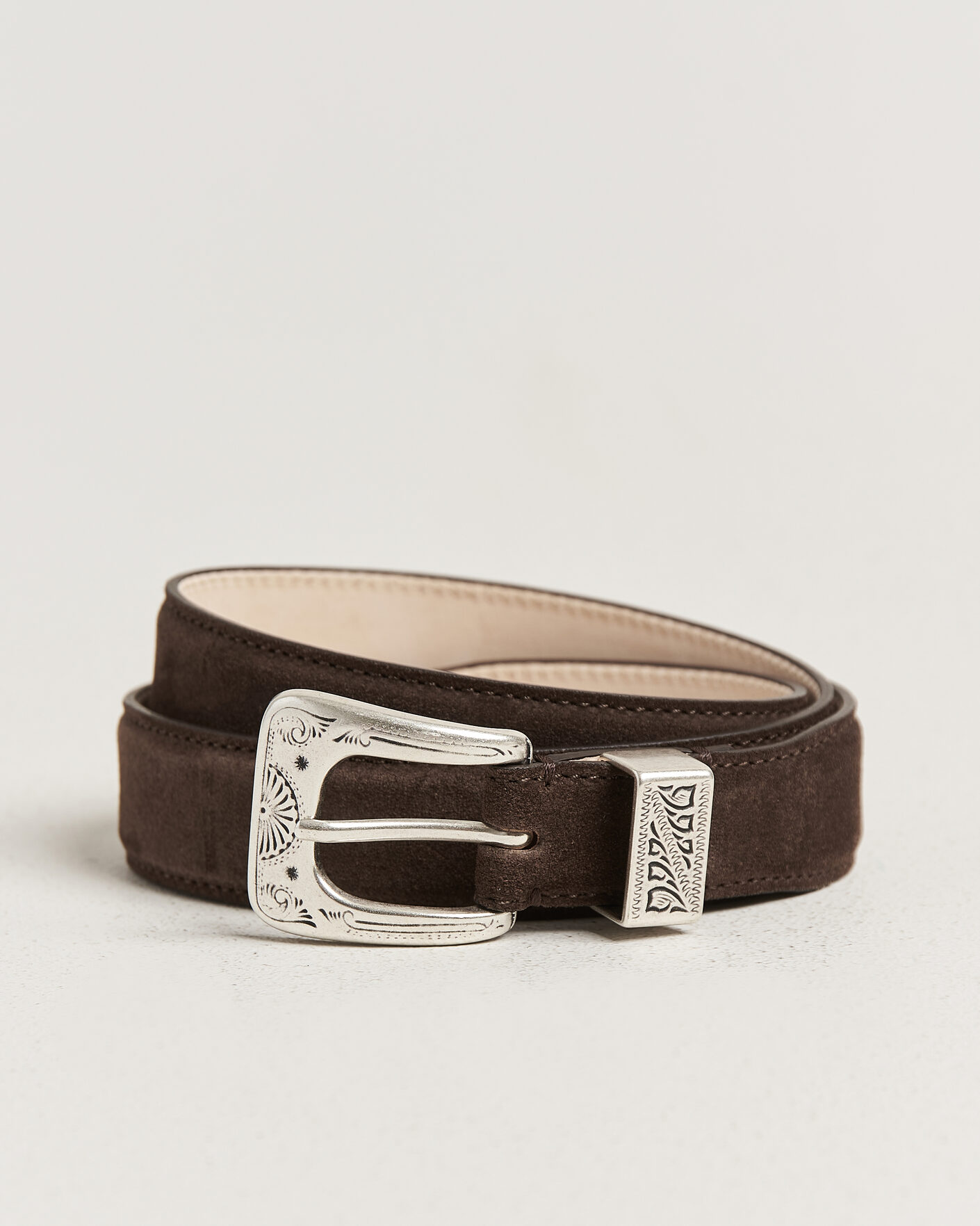 Herre | Bælter | Drake's | Suede Western Belt Dark Brown