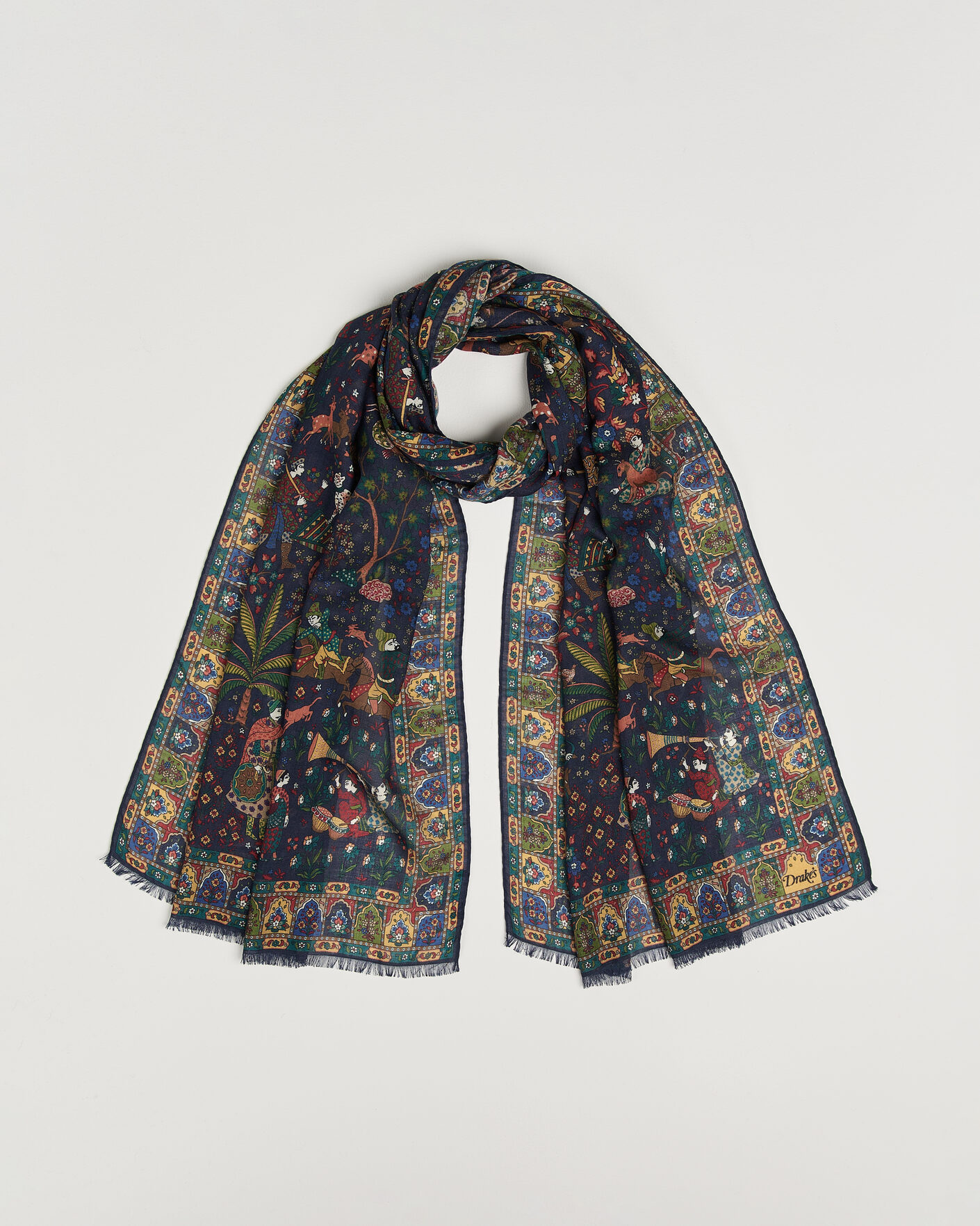 Herre | Tørklæde | Drake's | Mughal Garden Wool/Silk Scarf Navy