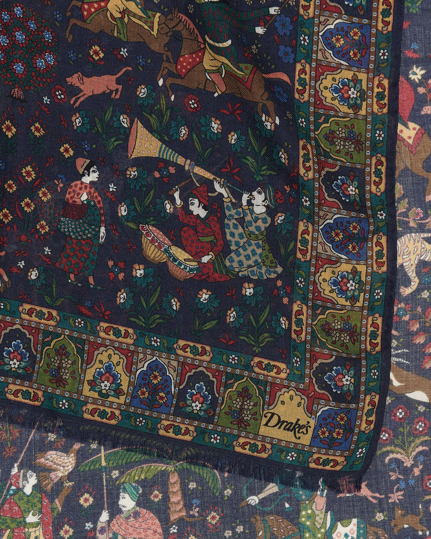 Herre | Tørklæde | Drake's | Mughal Garden Wool/Silk Scarf Navy