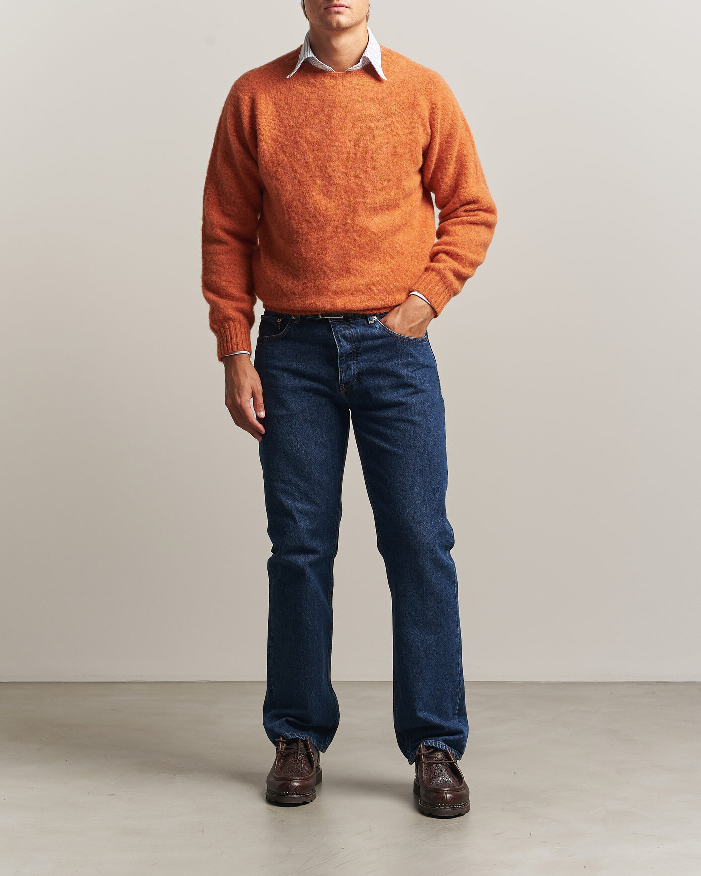 Herre | Trøjer | Drake's | Brushed Shetland Crew Orange