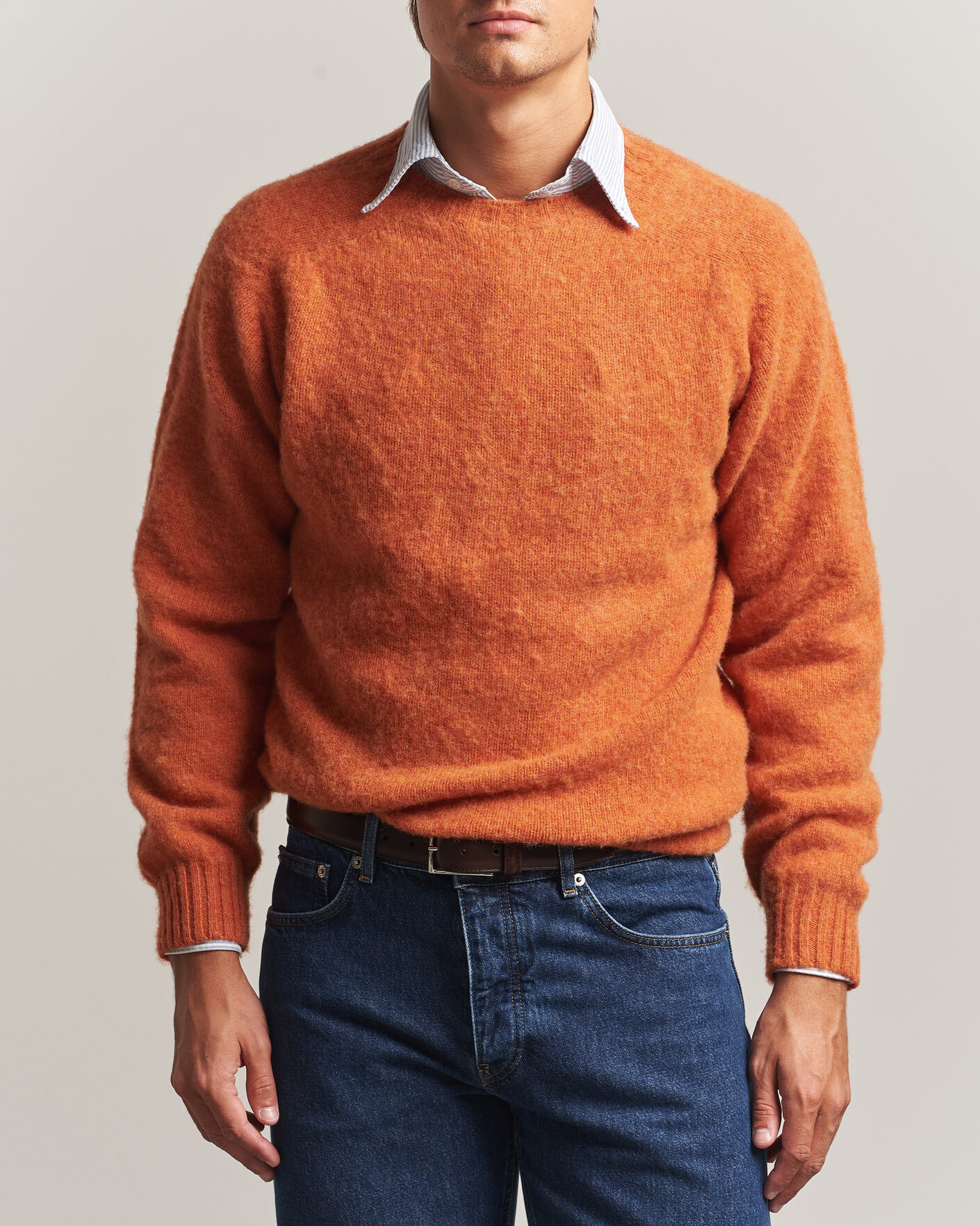 Herre | Trøjer | Drake's | Brushed Shetland Crew Orange