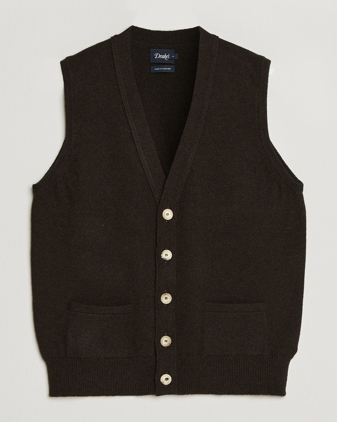 Herre | Trøjer | Drake's | Lambswool Vest Cardigan Dark Brown
