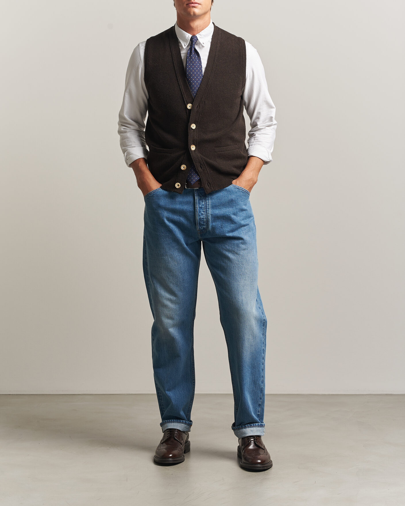 Herre | Trøjer | Drake's | Lambswool Vest Cardigan Dark Brown