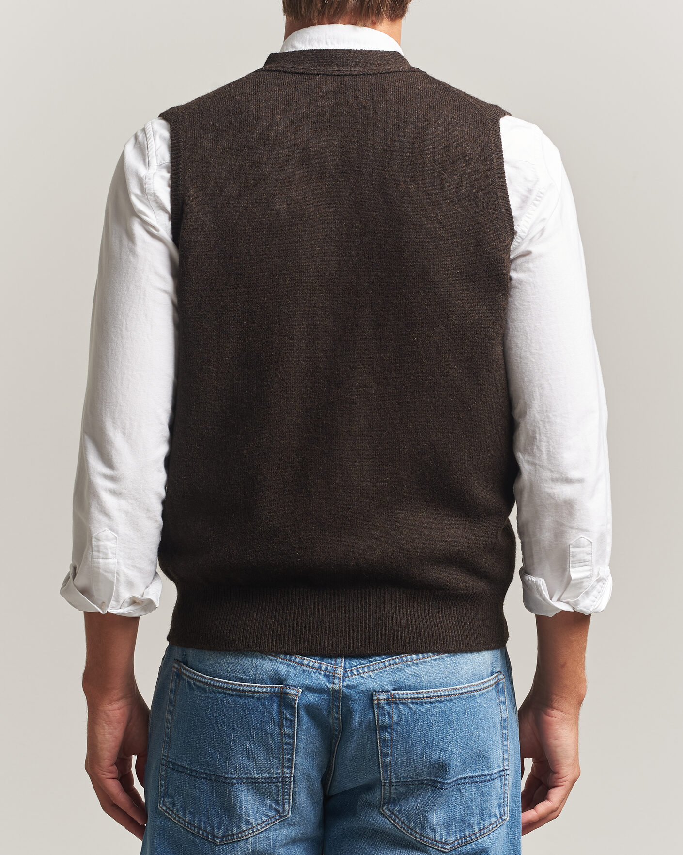 Herre | Trøjer | Drake's | Lambswool Vest Cardigan Dark Brown